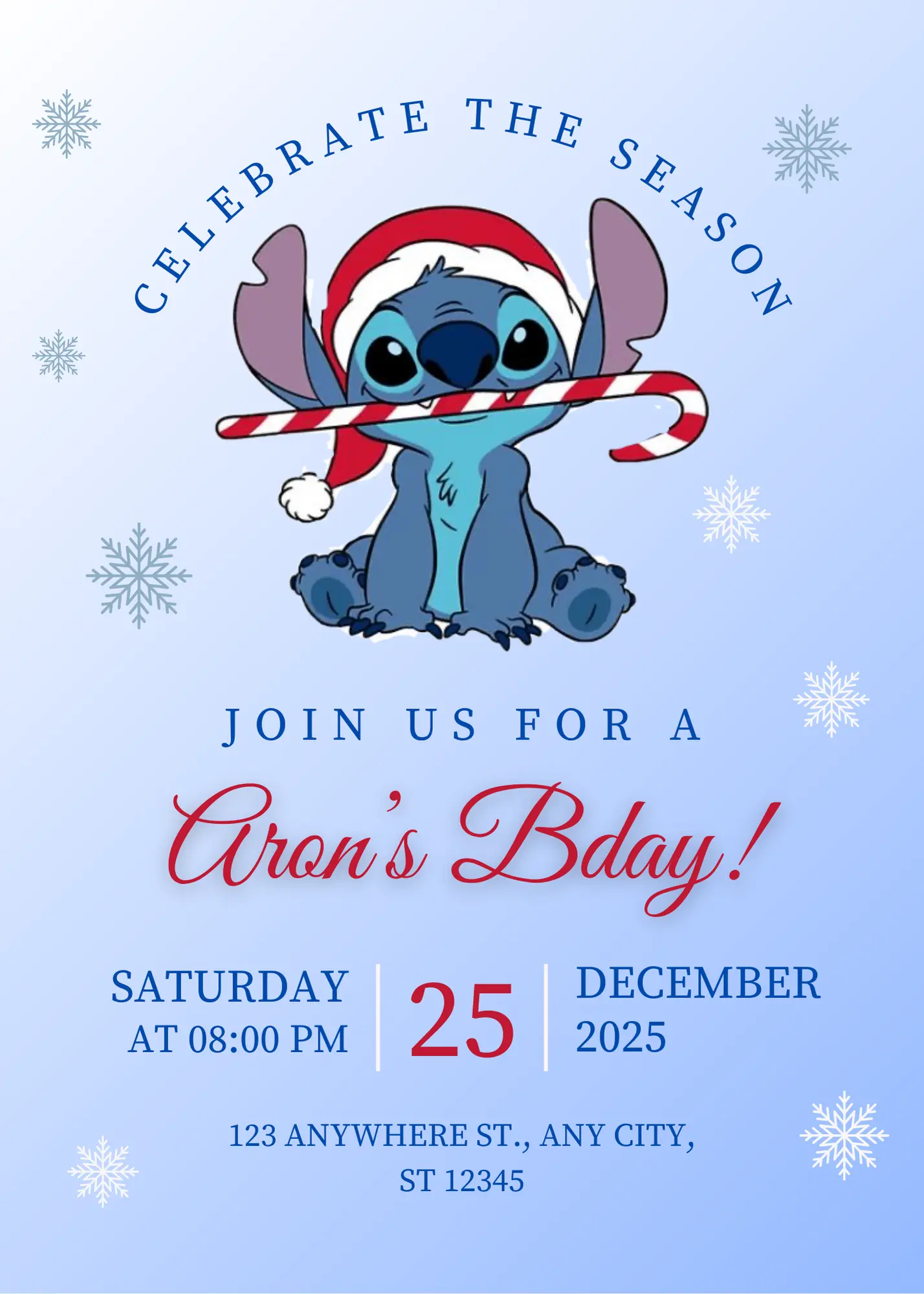 Stitch Christmas Birthday Invitation Template - CreativeRino