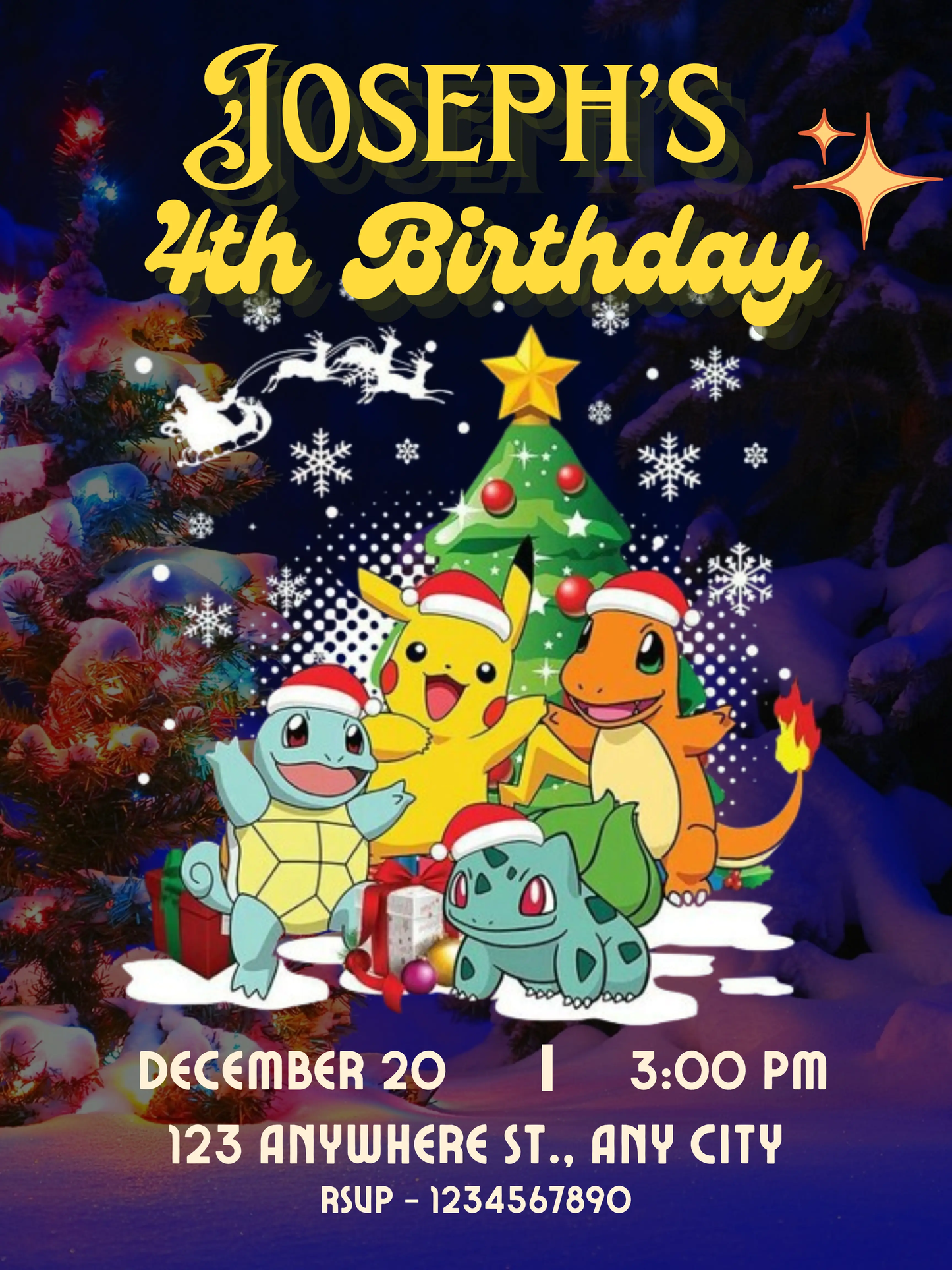 Pokemon Christmas Birthday Invitation Template - CreativeRino
