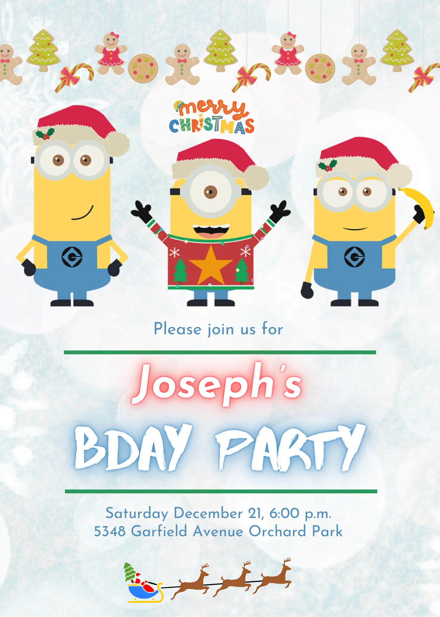 Minions Christmas Birthday Invitation Template - CreativeRino