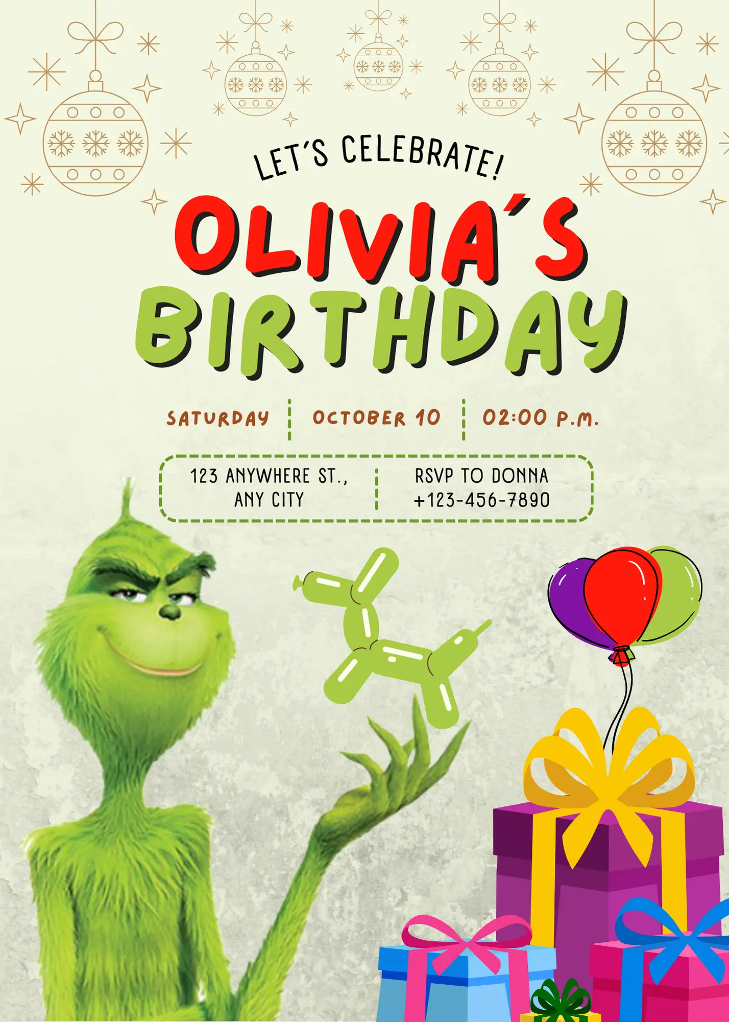 Grinch Birthday Invitation Template - CreativeRino