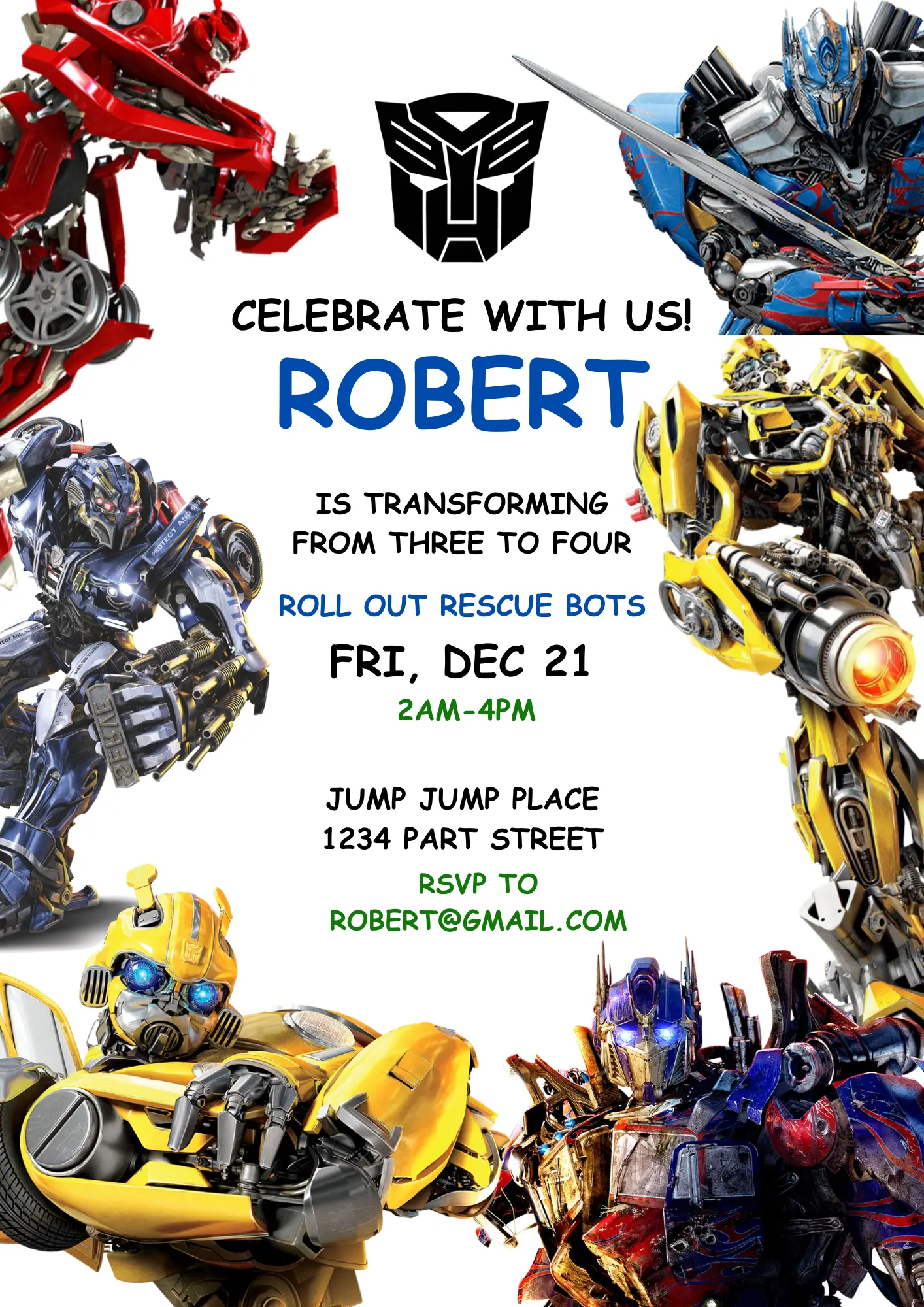 Rescue Bots Transformers Birthday Invitation Template - CreativeRino
