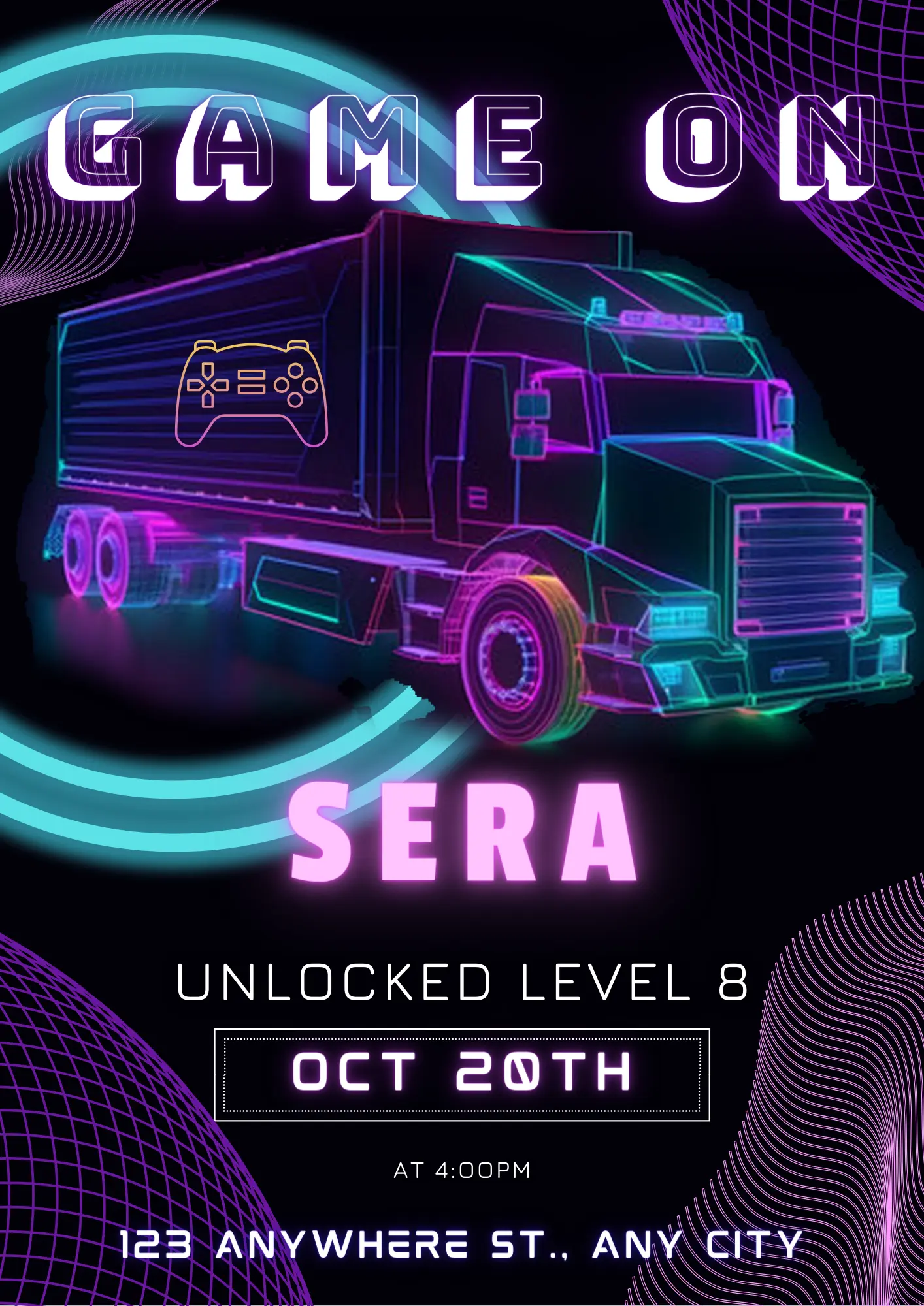 Game Truck Gaming Birthday Invitation Template - CreativeRino