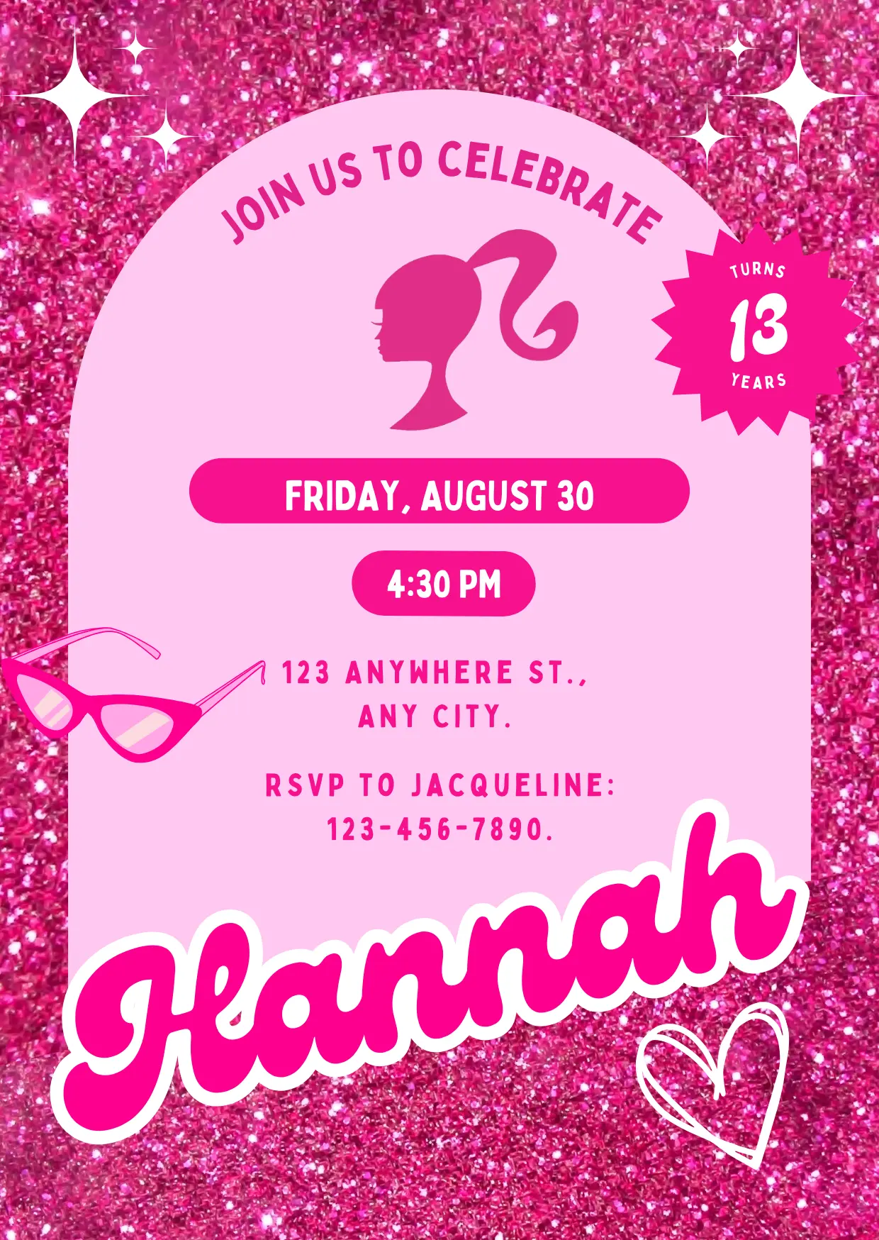 Hot Pink Doll Birthday Invitation Template - CreativeRino