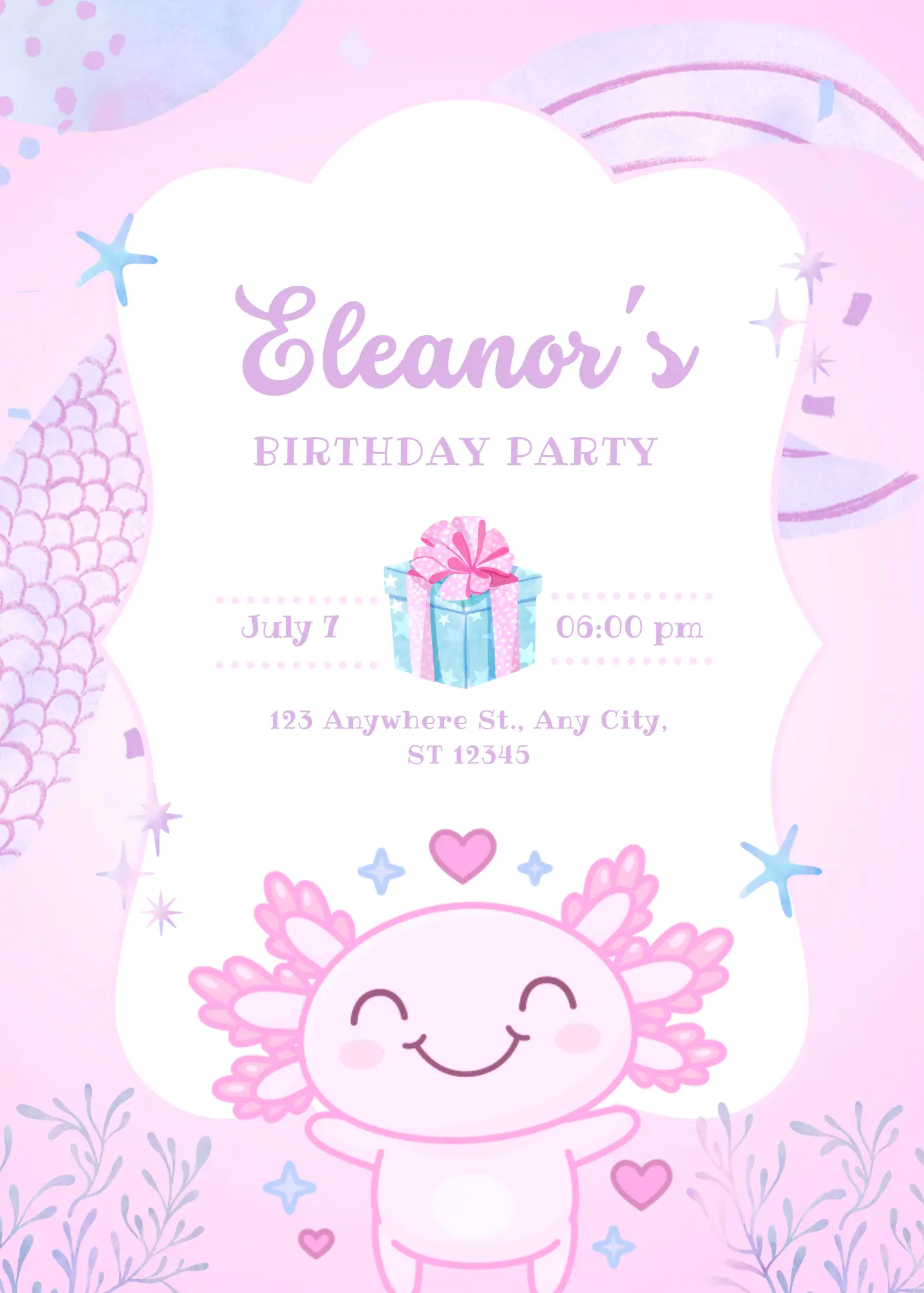 Axolotl Birthday Invitation Template - CreativeRino