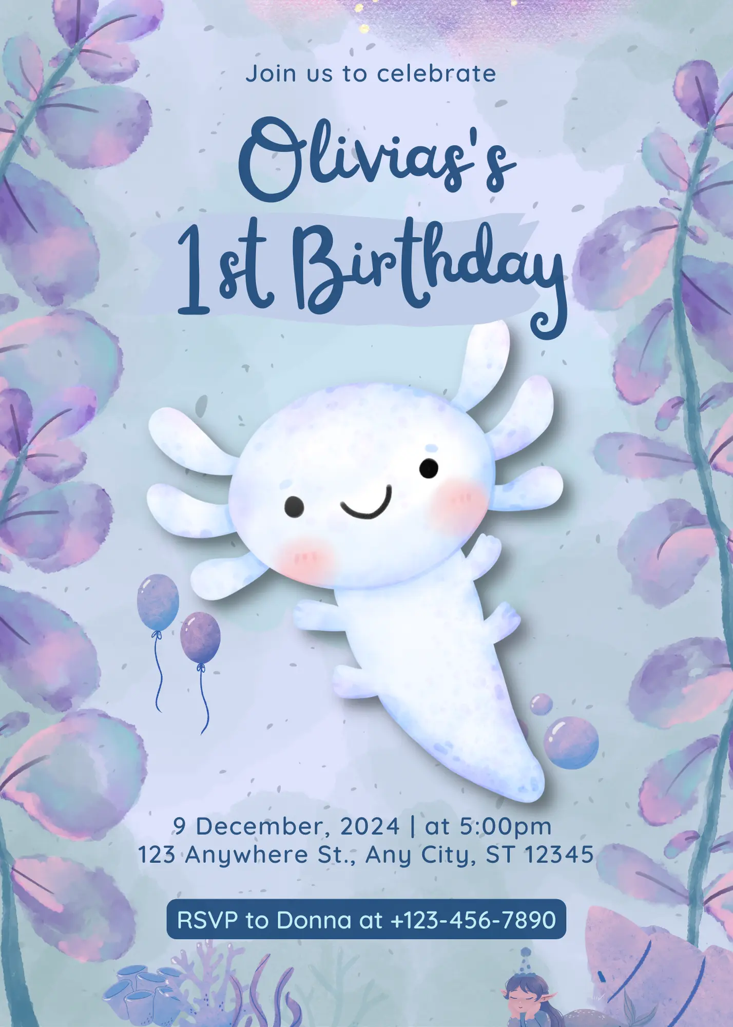Axolotl Birthday Invitation Template - CreativeRino