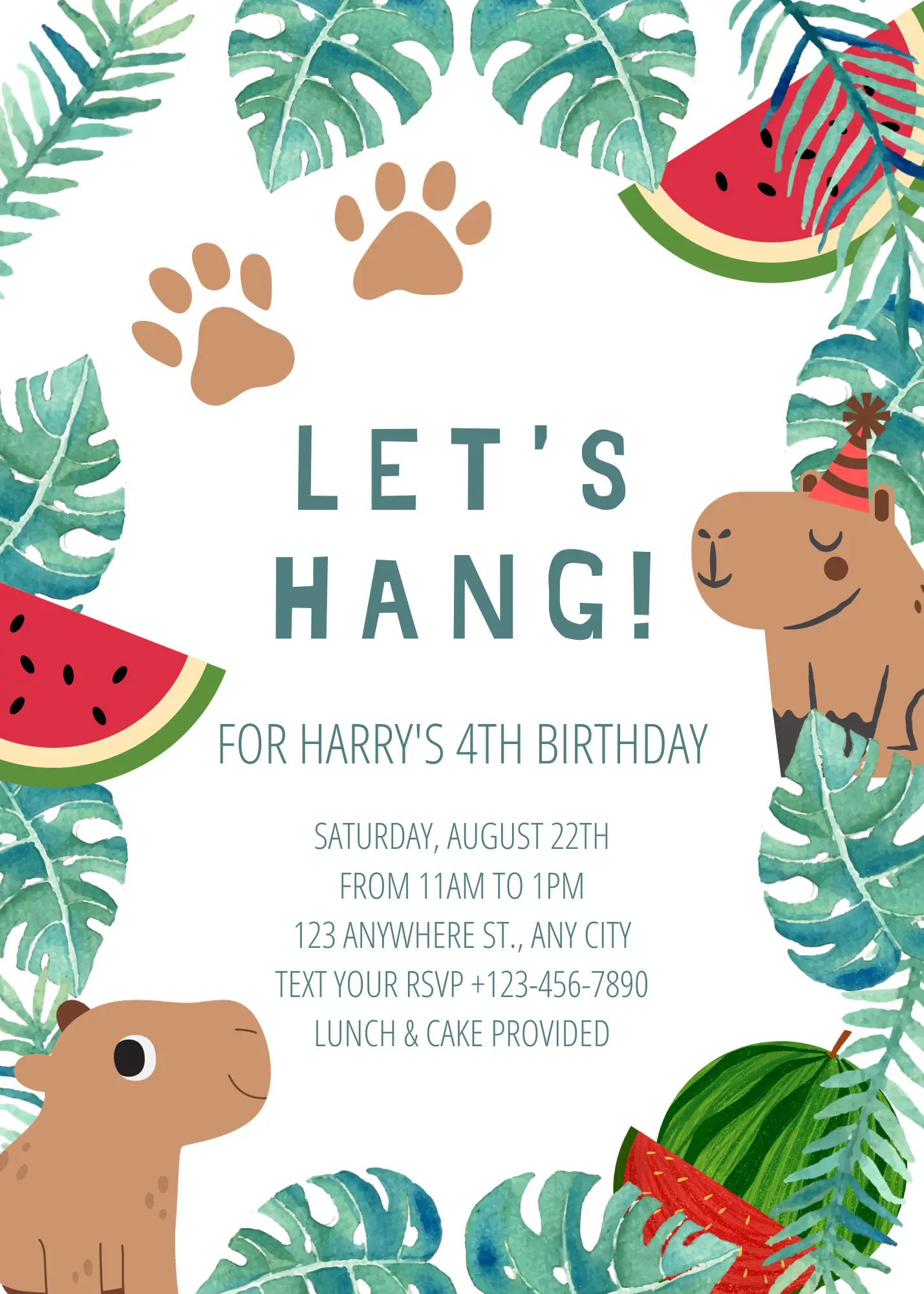 Capybara Birthday Invitation Template - CreativeRino