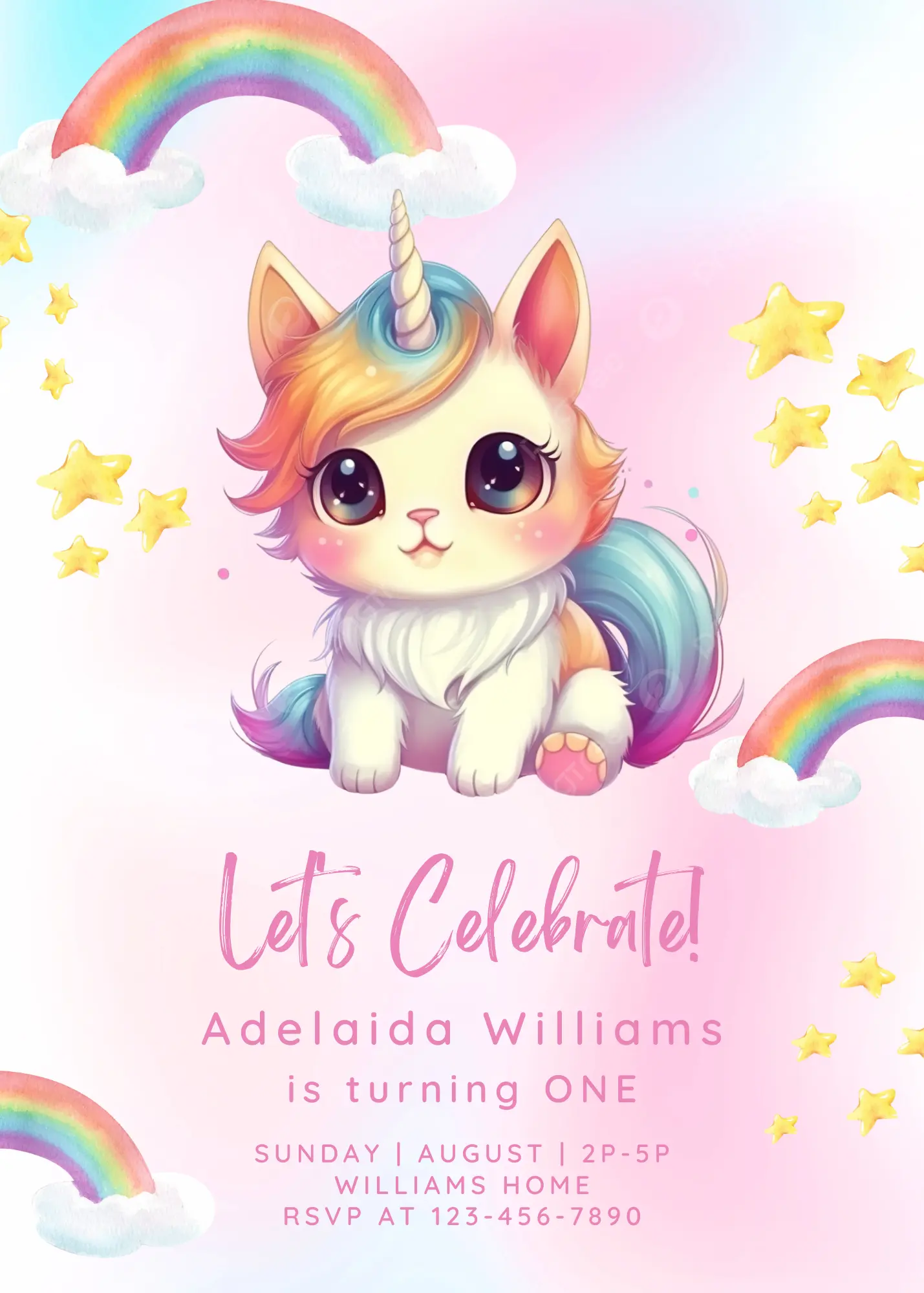 Caticorn Birthday Invitation Template - CreativeRino
