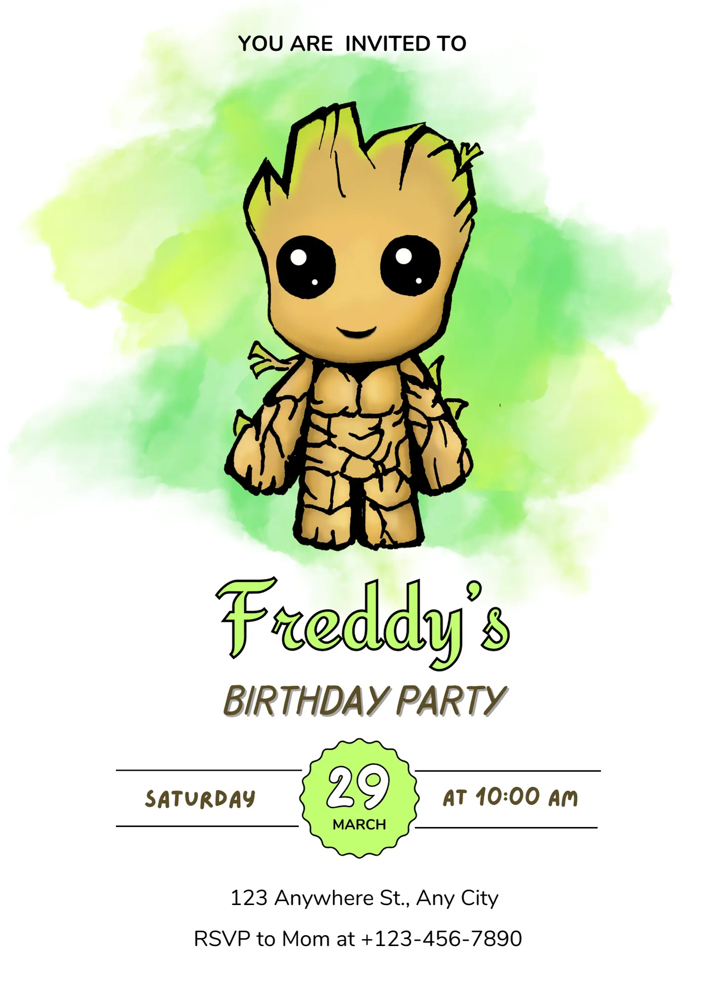 Baby Groot Birthday Invitation Template - CreativeRino