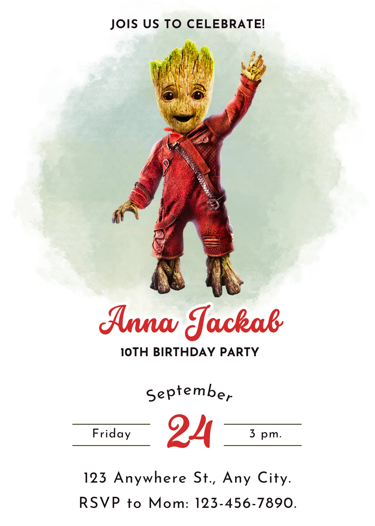 Baby Groot Birthday Invitation Template - CreativeRino