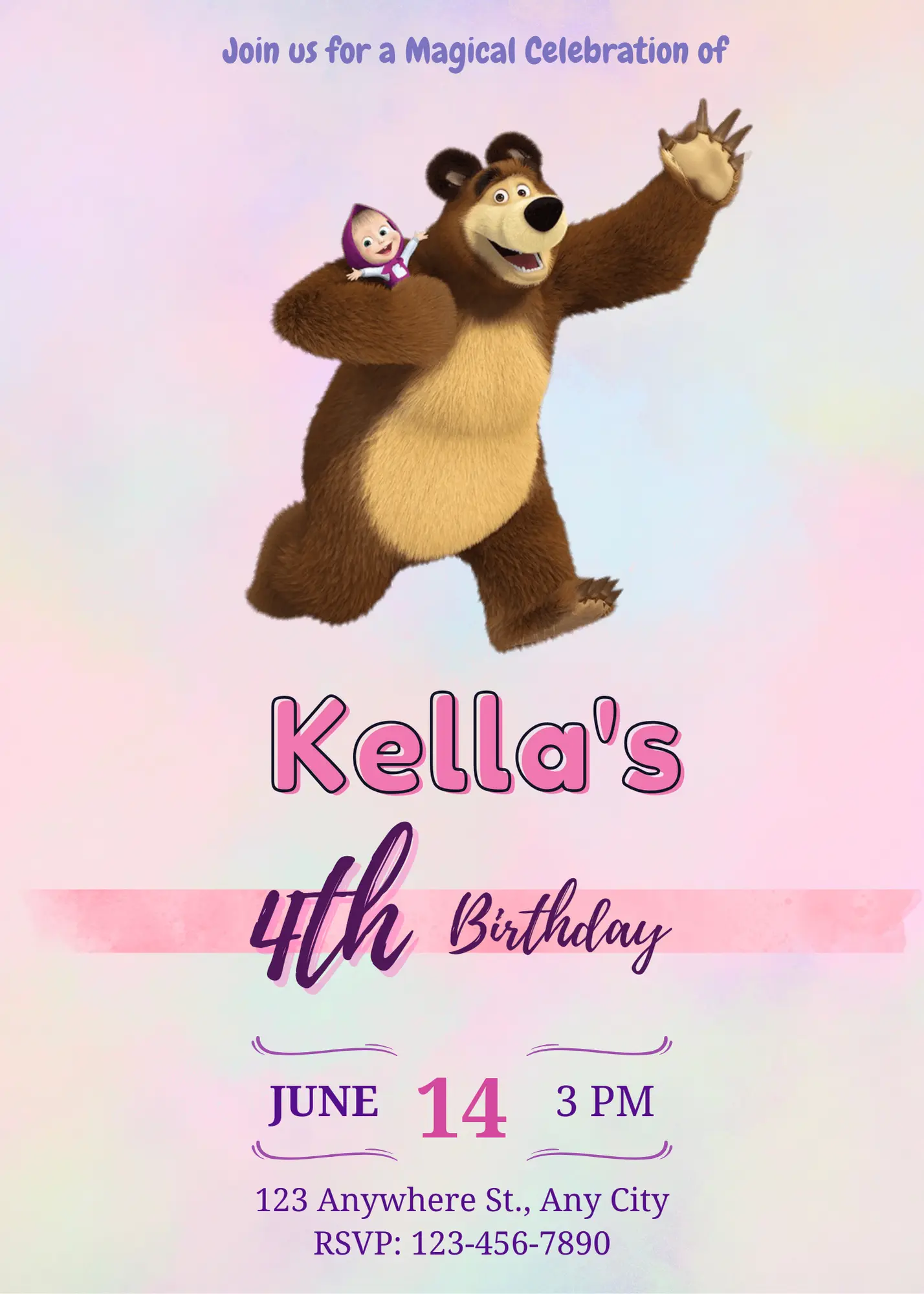 Masha And The Bear Birthday Invitation Template - CreativeRino