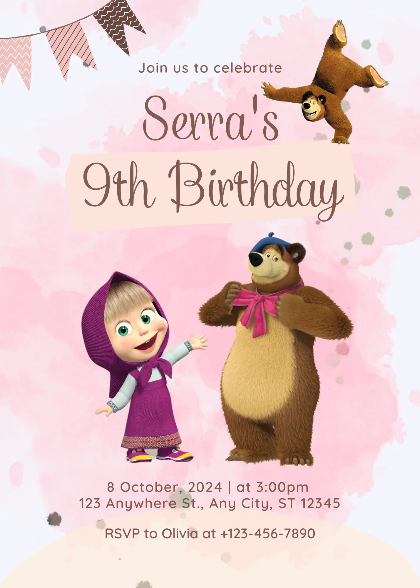 Masha And The Bear Birthday Invitation Template - CreativeRino