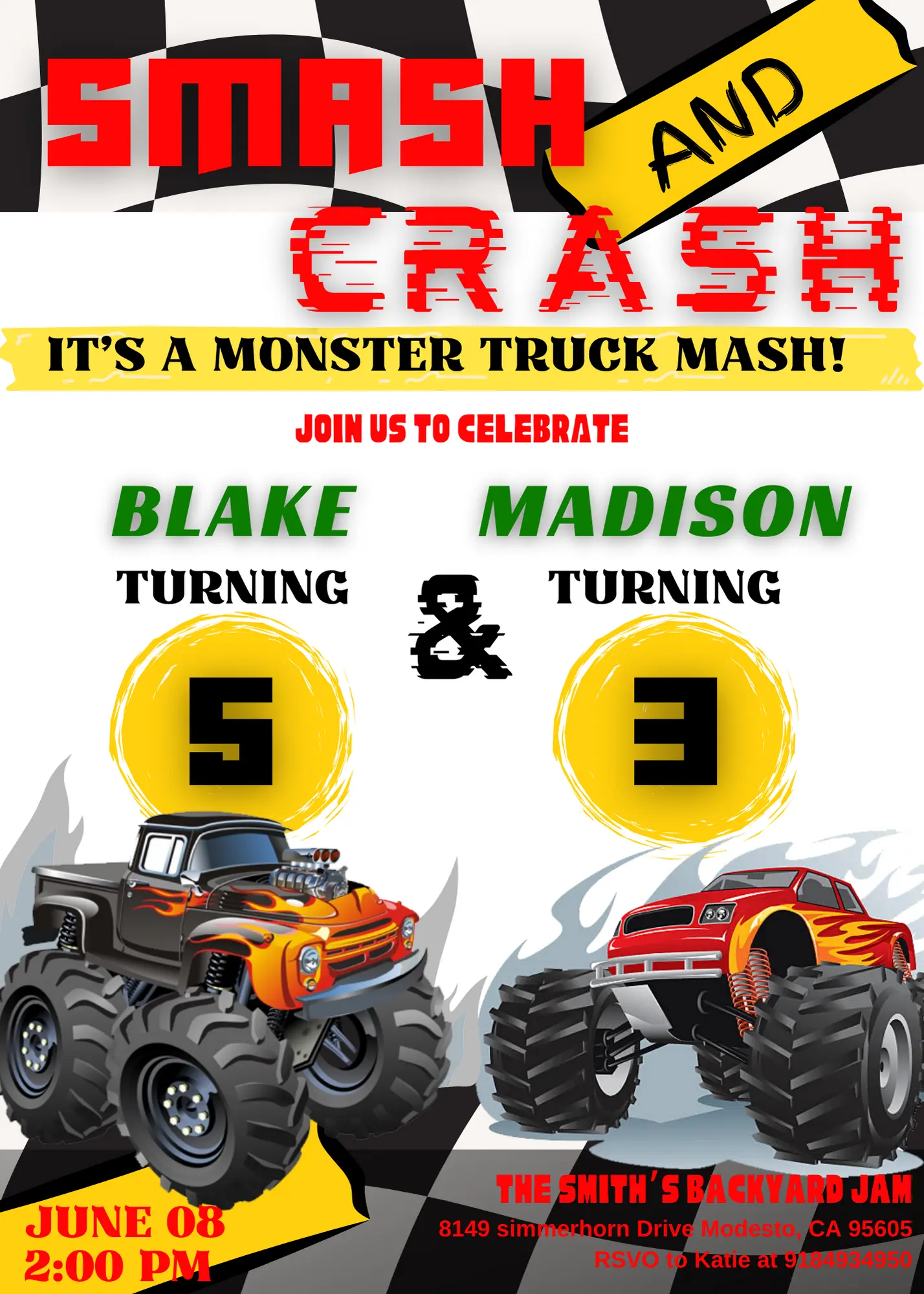 Smash and Crash Birthday Invitation Template | Monster Truck Invite - CreativeRino