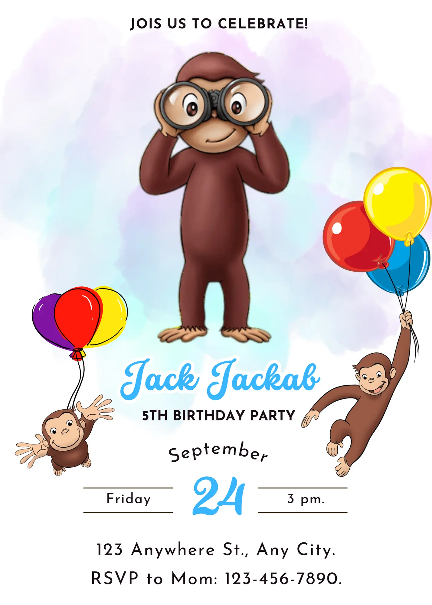 Curious George Birthday Invitation Template - CreativeRino