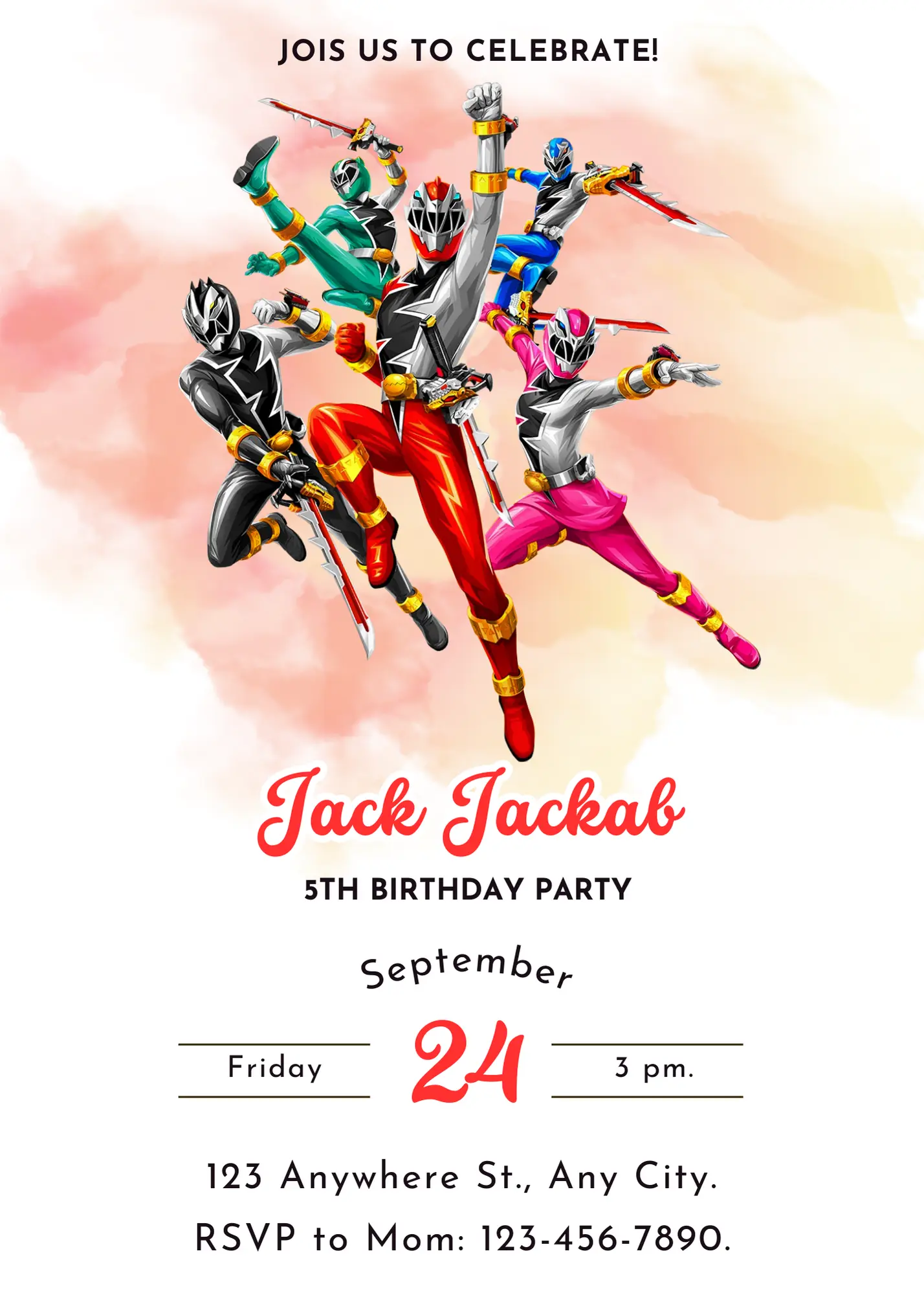 Power Rangers Birthday Invitation Template - CreativeRino