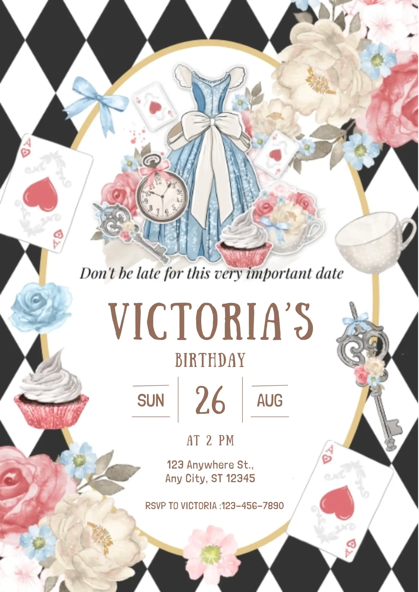 Alice in Wonderland Birthday Invitation Template | Alice in Onederland Invite - CreativeRino
