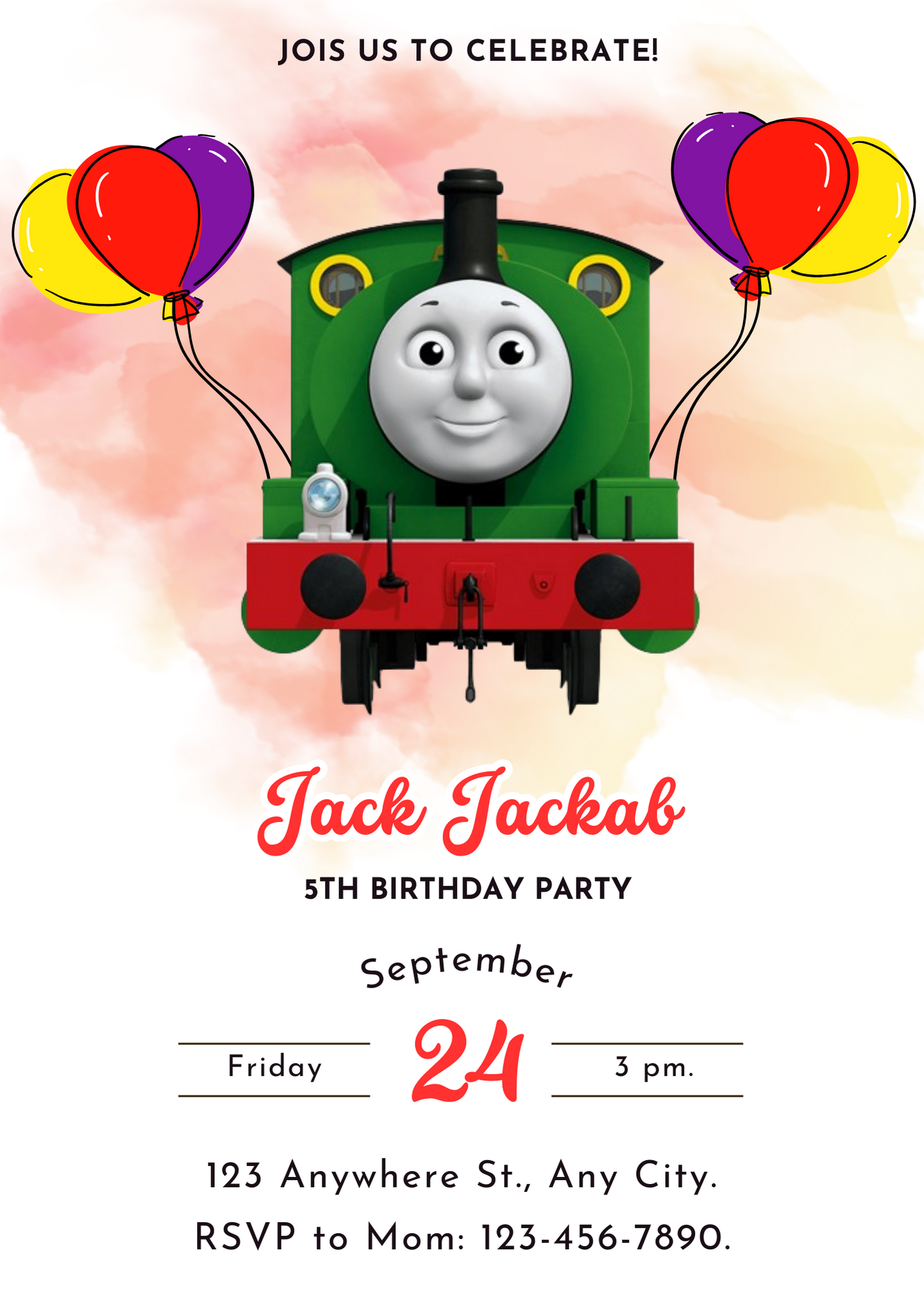 Percy the Train Birthday Invitation Template - CreativeRino