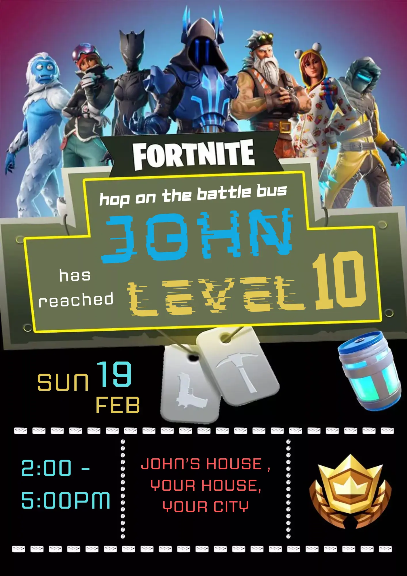 Fortnite Birthday Invitation Template - CreativeRino