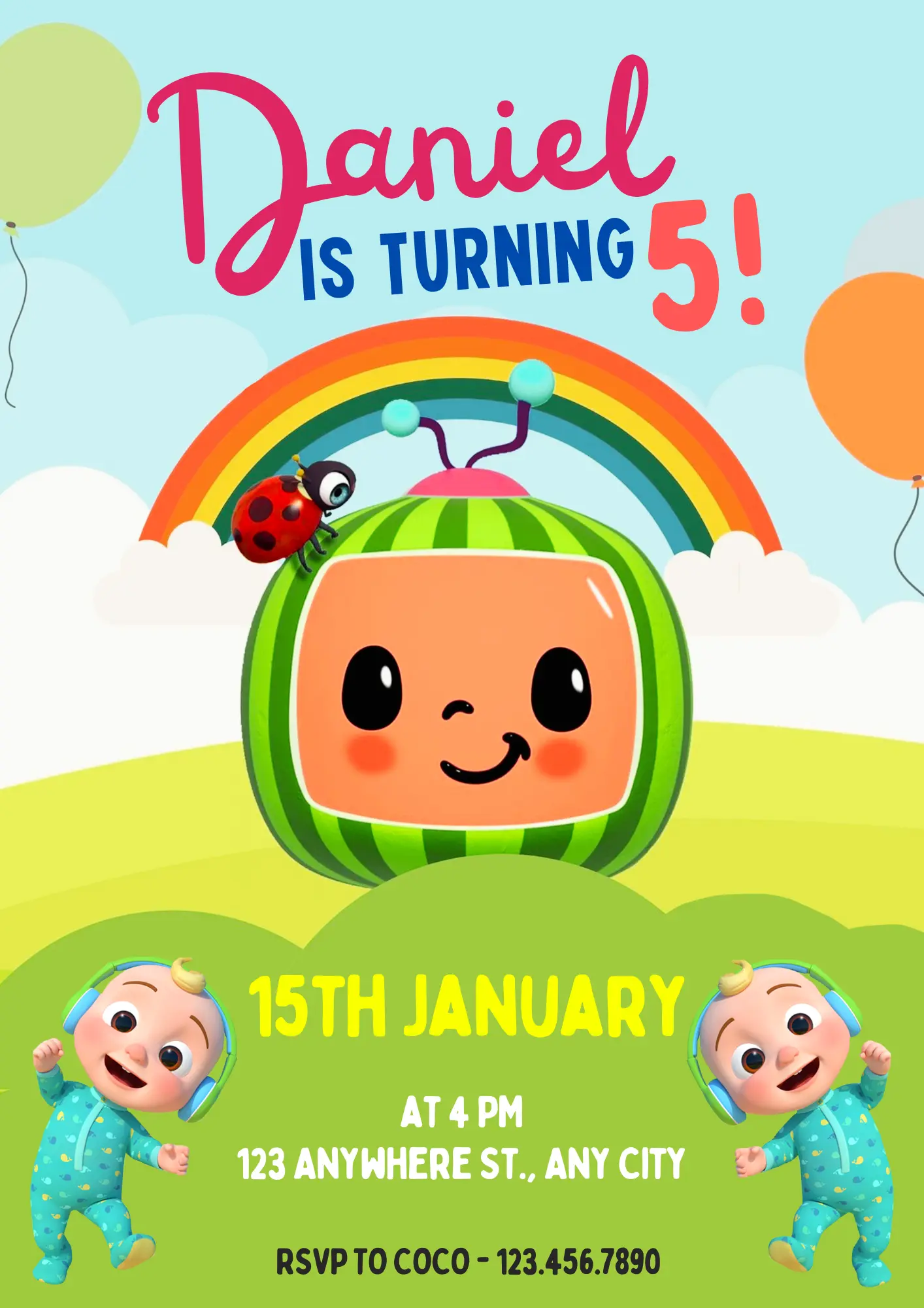 Cocomelon Birthday Invitation Template - CreativeRino