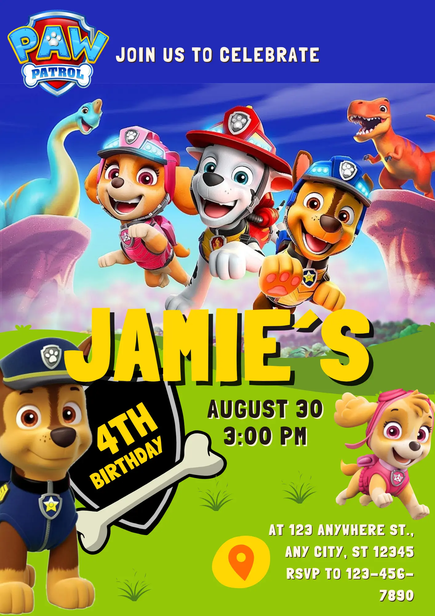 Paw Patrol Birthday Invitation Template - CreativeRino