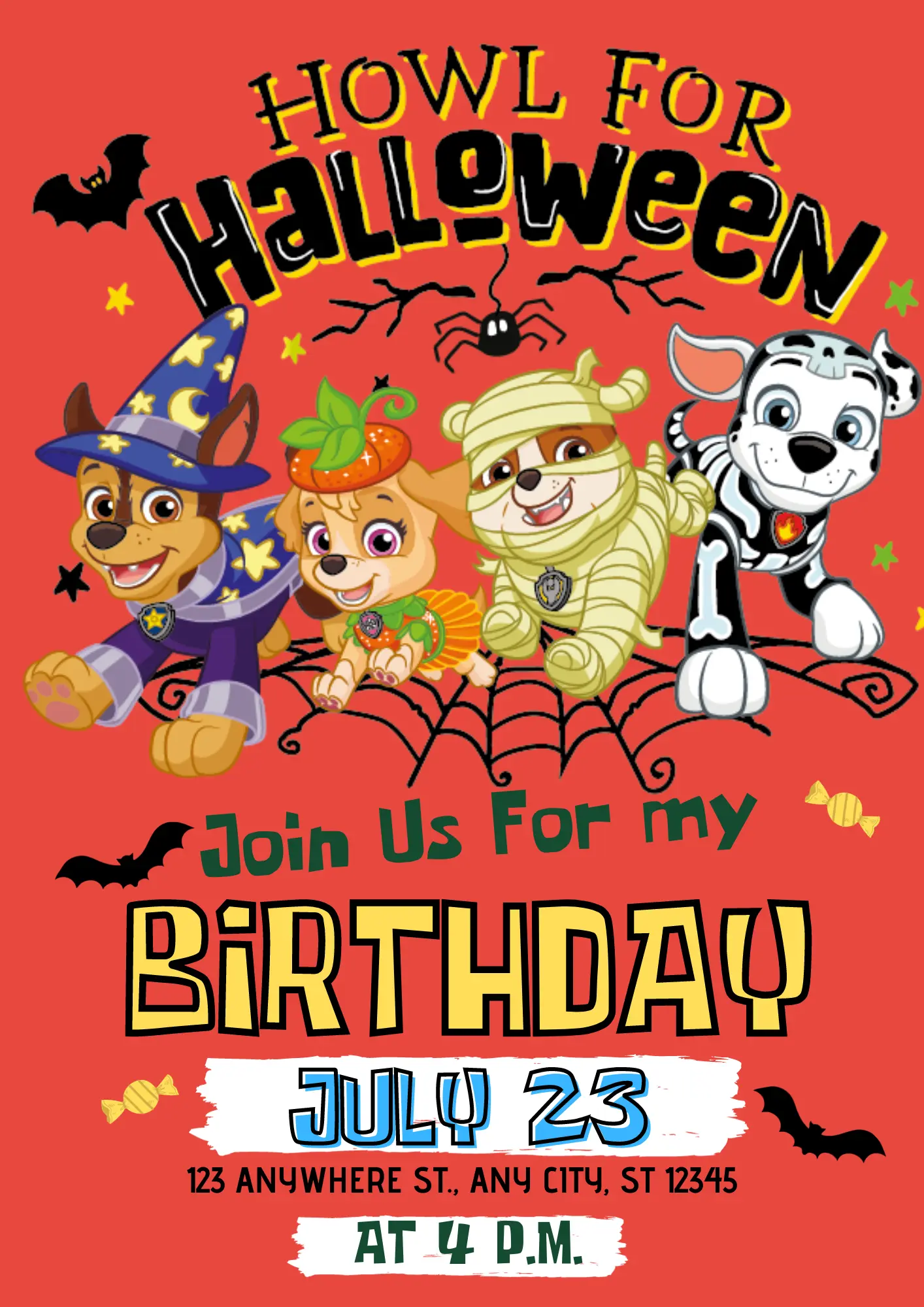 Paw Patrol Halloween Birthday Invitation Template - CreativeRino