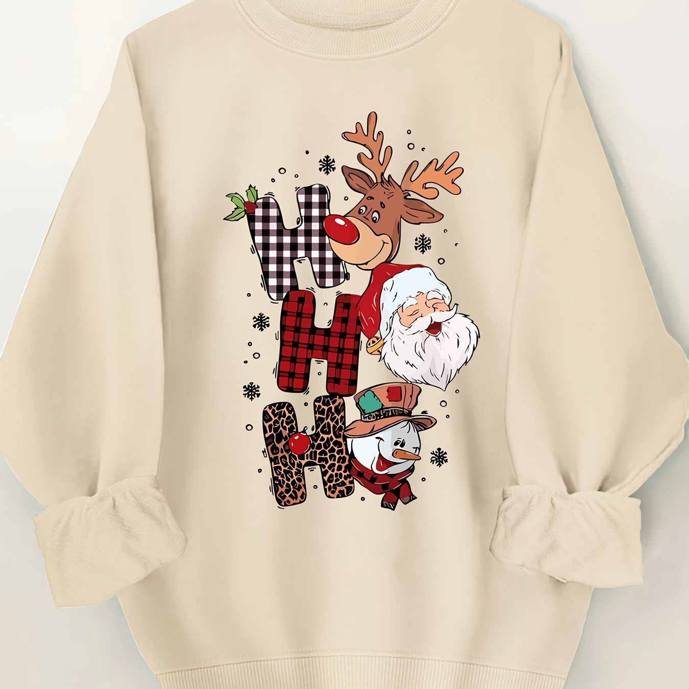 Festive "Ho Ho Ho" Christmas Pullover Sweatshirt | Women's Plus Size Casual Holiday Jumper | Cozy Crewneck for Xmas Parties
