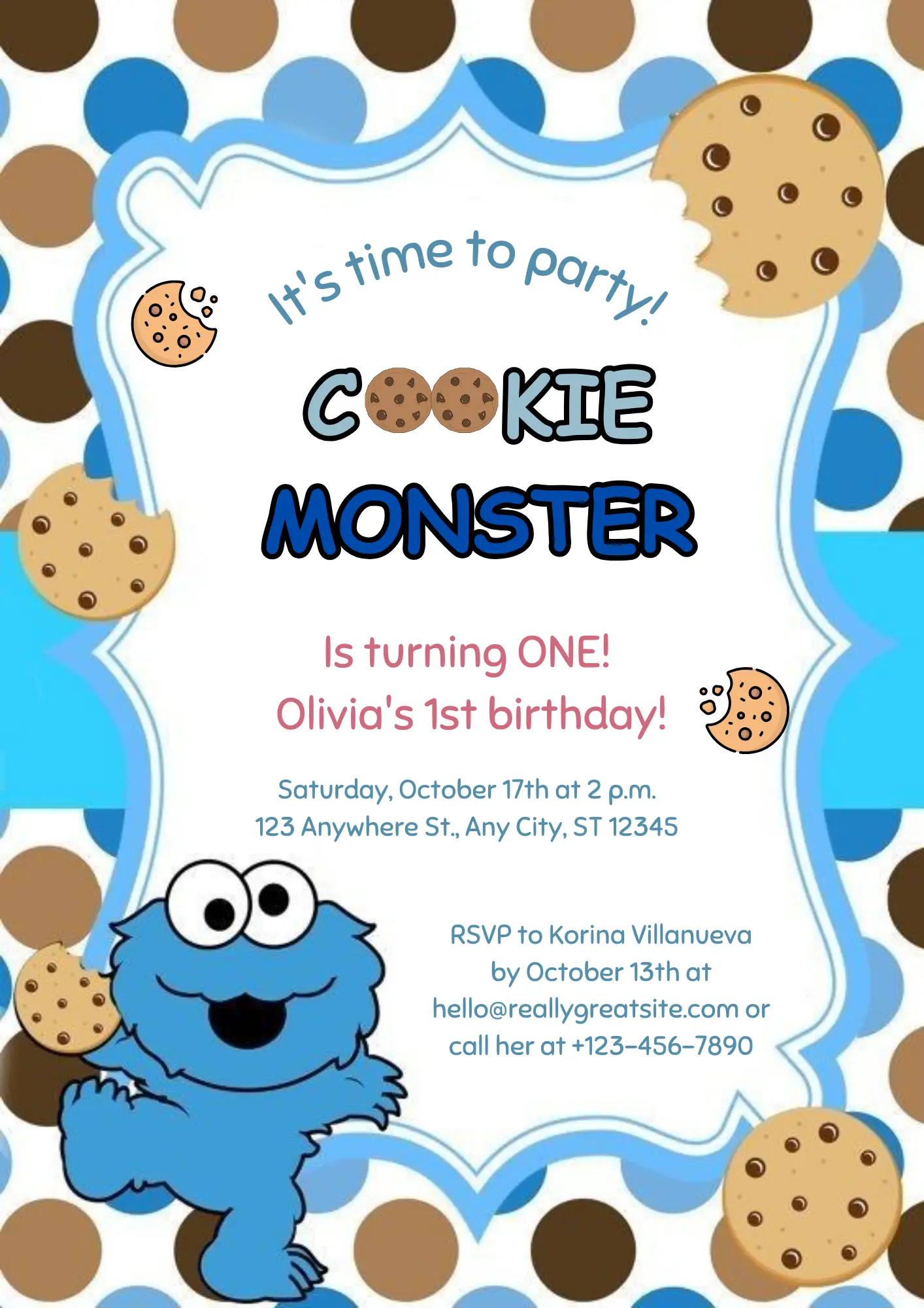 Cookie Monster Birthday Invitation Template - CreativeRino