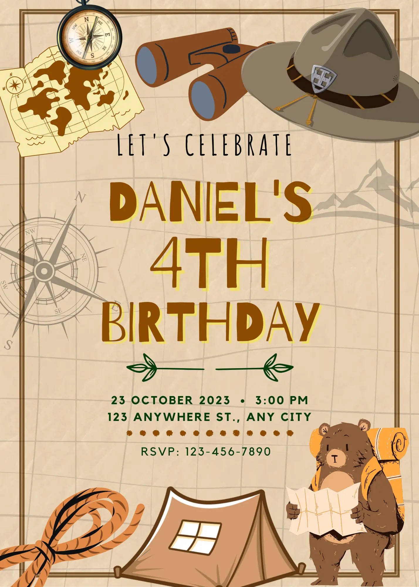 Explorer Adventure Birthday Invitation Template | Treasure Hunt Invite - CreativeRino