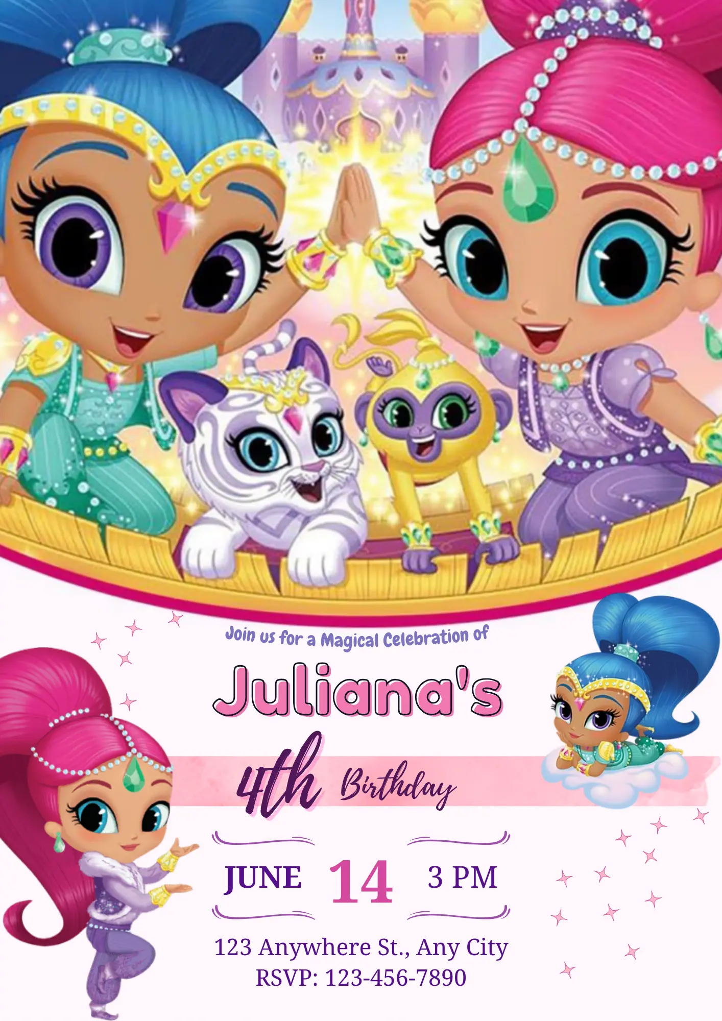 Shimmer and Shine Birthday Invitation Template - CreativeRino