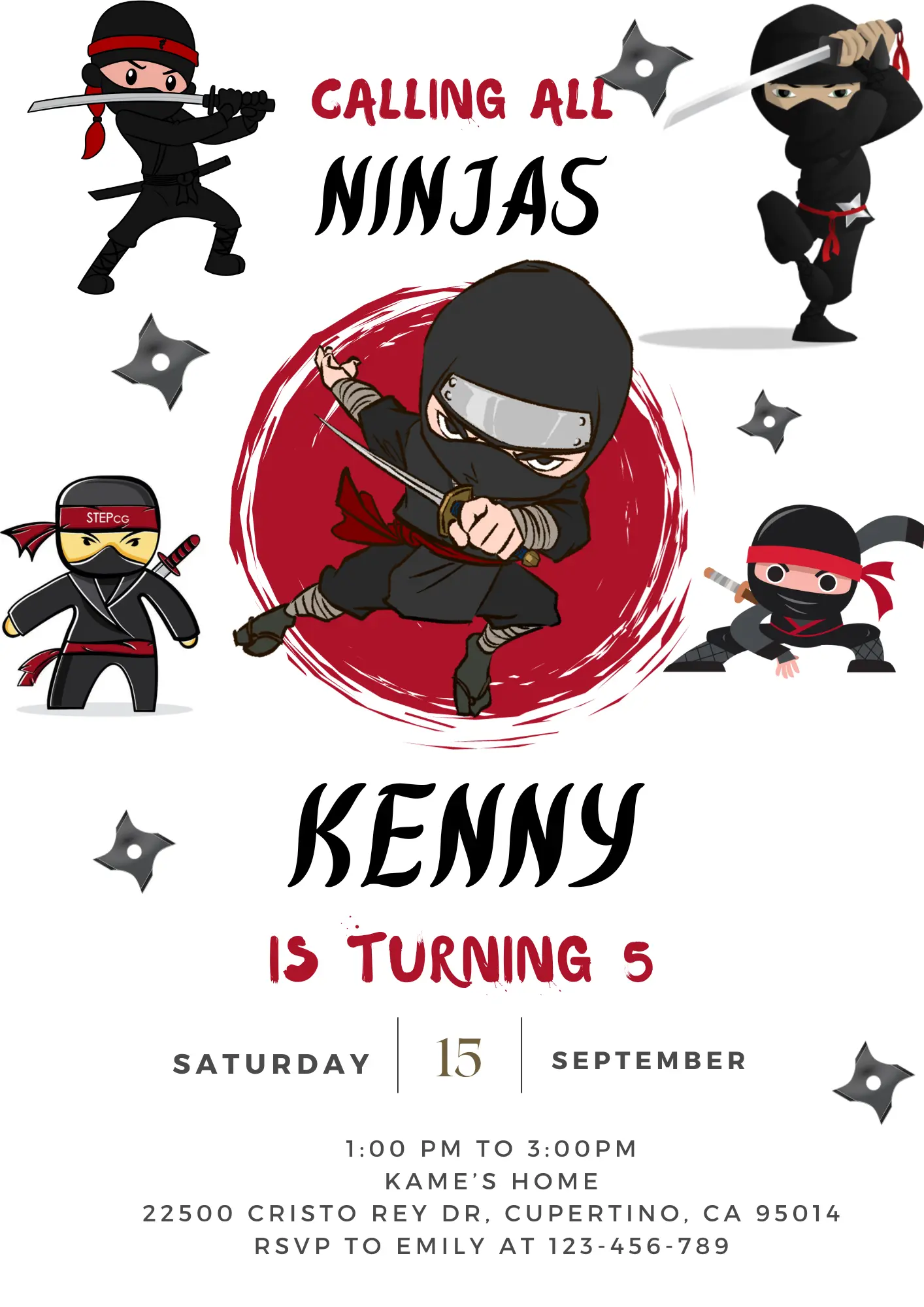 Ninja Birthday Invitation Template | Ninja Warrior Party Invite - CreativeRino