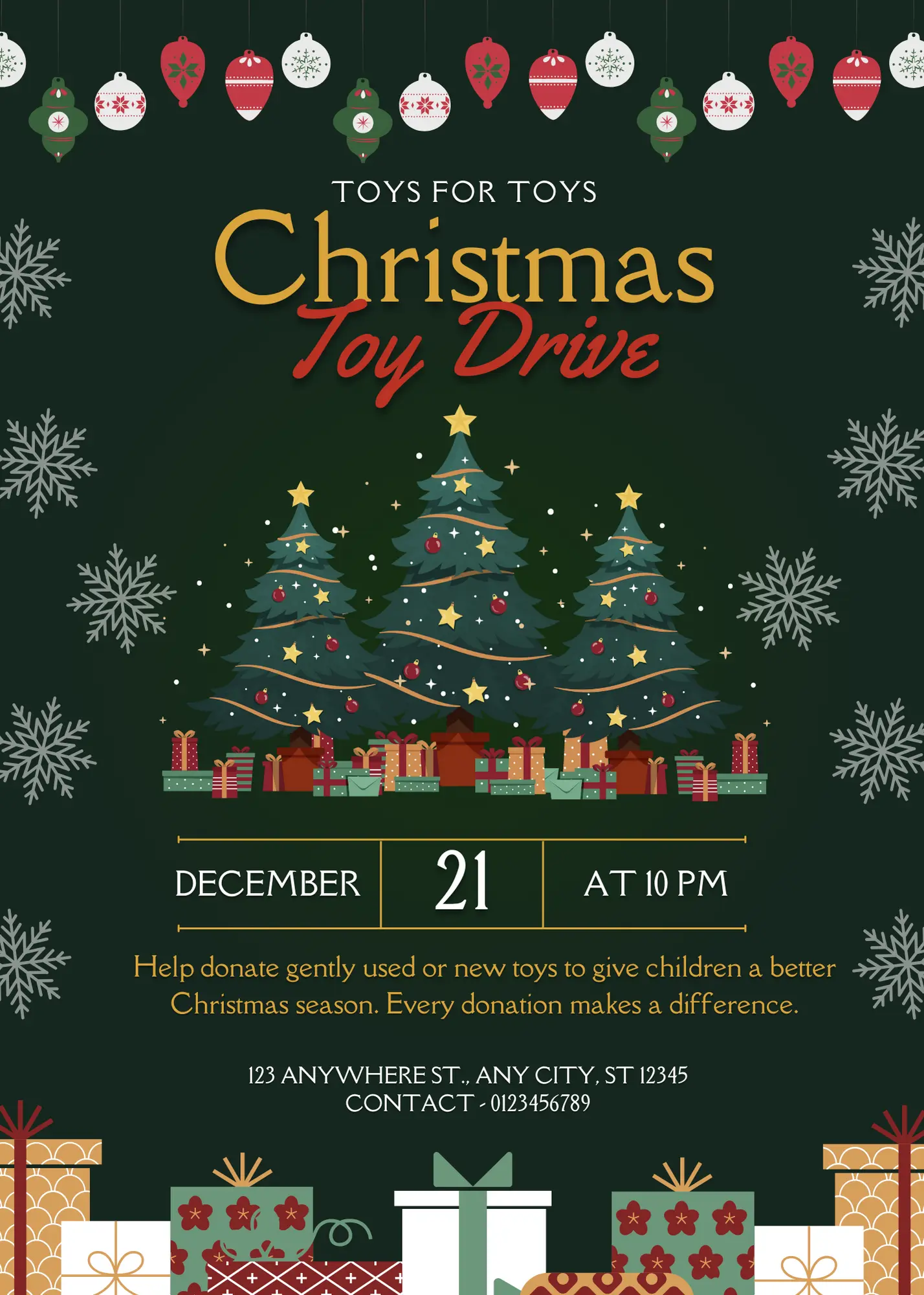 Christmas Toy Drive Flyer Template | Toy Drive Invitation - CreativeRino
