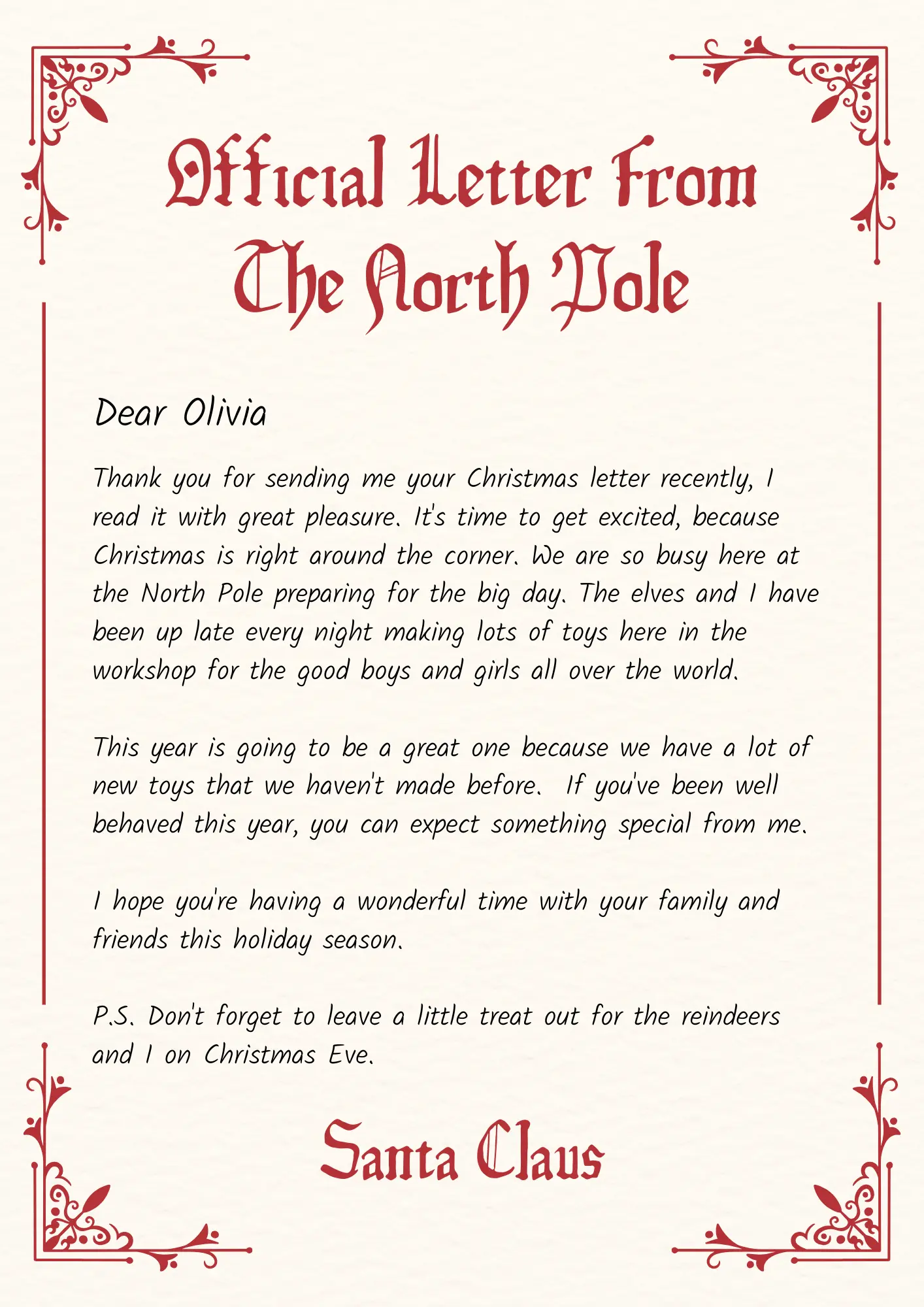 Letter from Santa Claus Christmas Template - CreativeRino