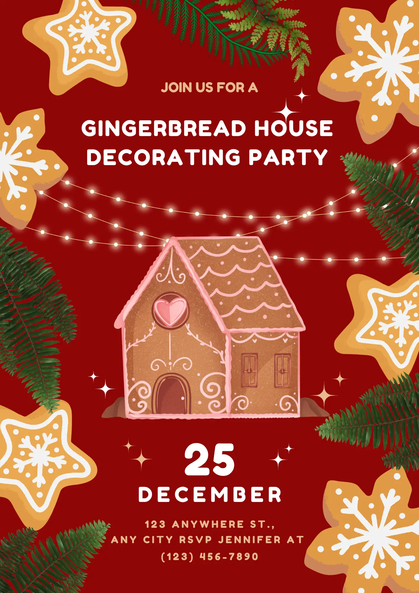 Gingerbread House Decorating Party Christmas Invitation Template - CreativeRino