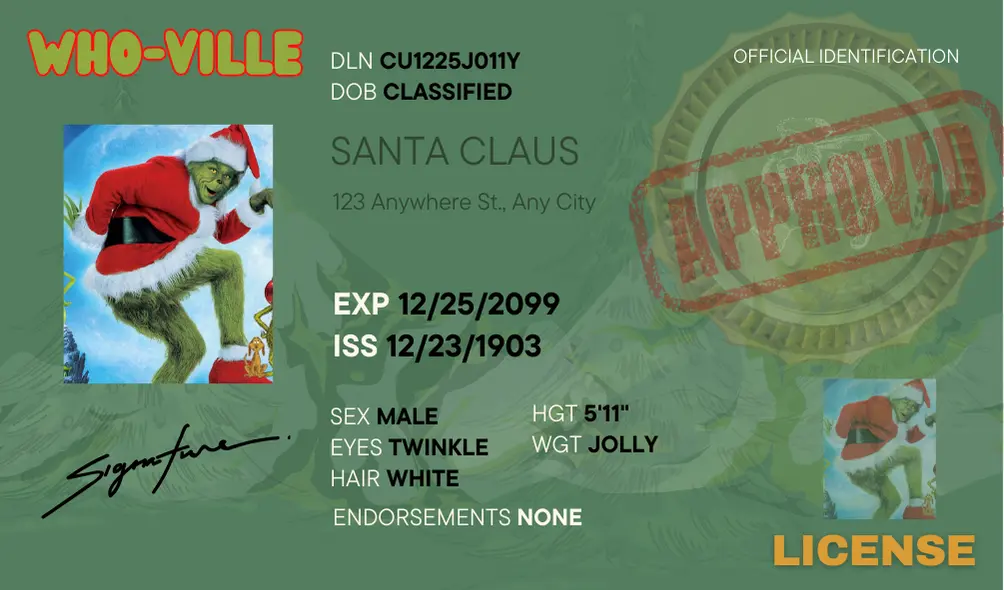 Who Ville Grinch License Template - CreativeRino