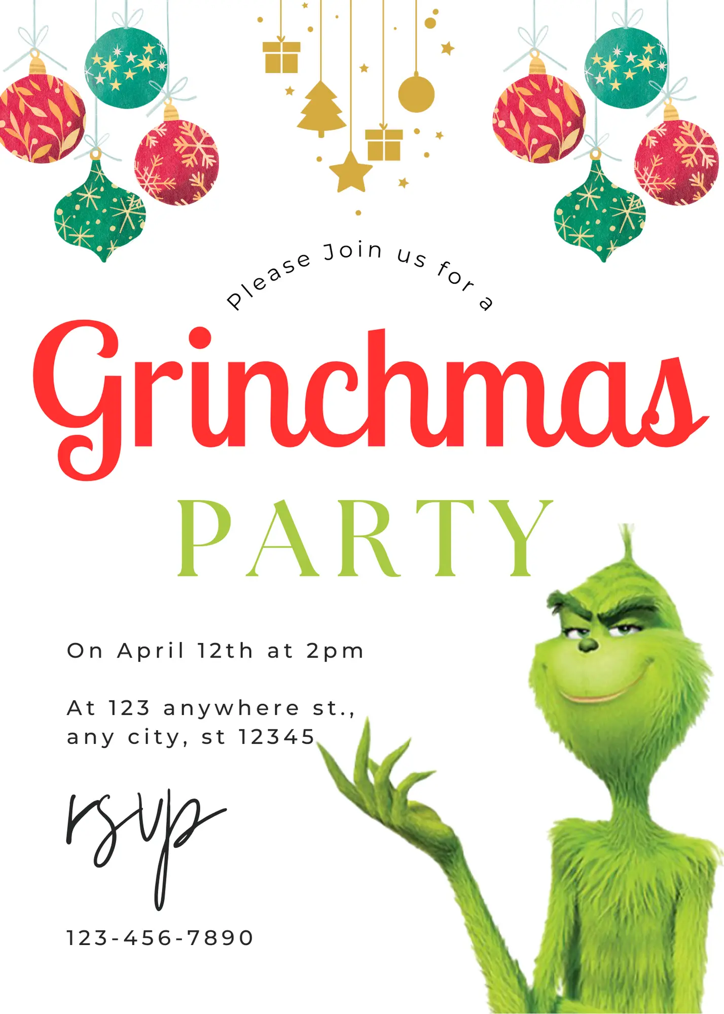 Grinchmas Christmas Party Invitation Template | Grinch Invite - CreativeRino