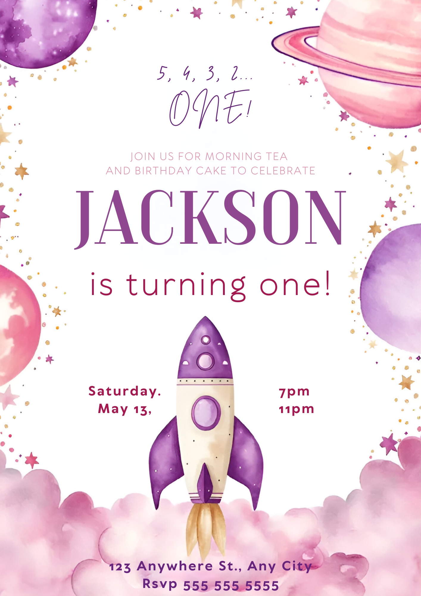 Outer Space Rocket Ship Birthday Invitation Template - CreativeRino