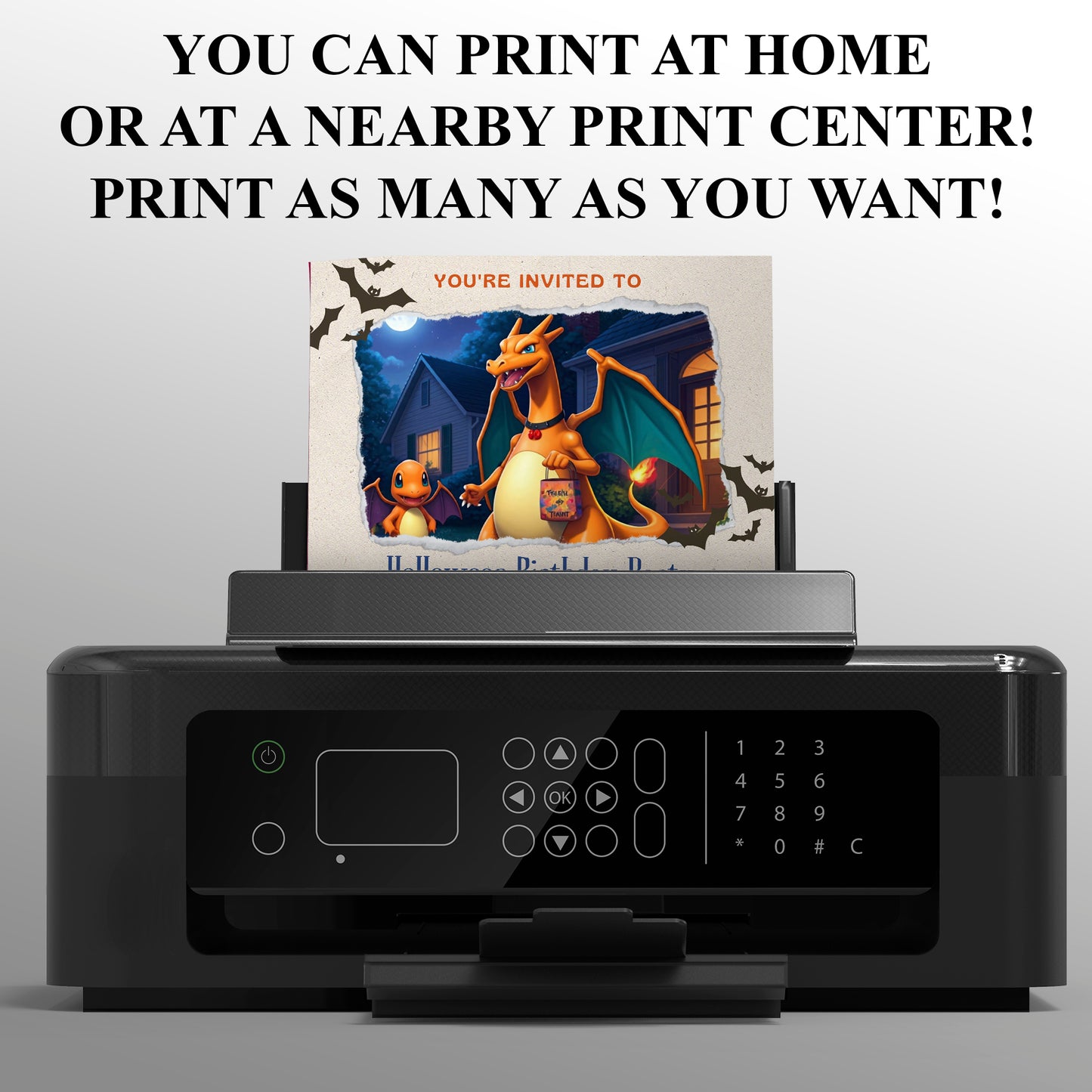 Editable Charizard Halloween Birthday Party Invitation - CreativeRino