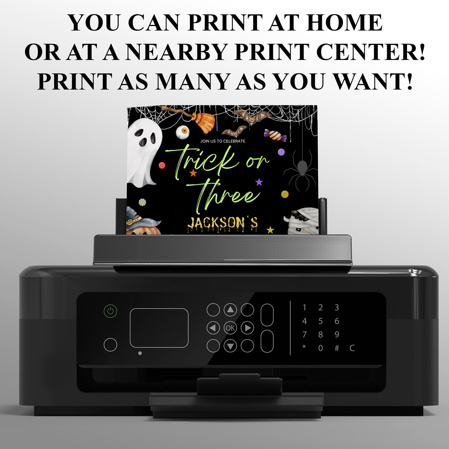 Trick Or Three Ghost Halloween Birthday Invitation - CreativeRino