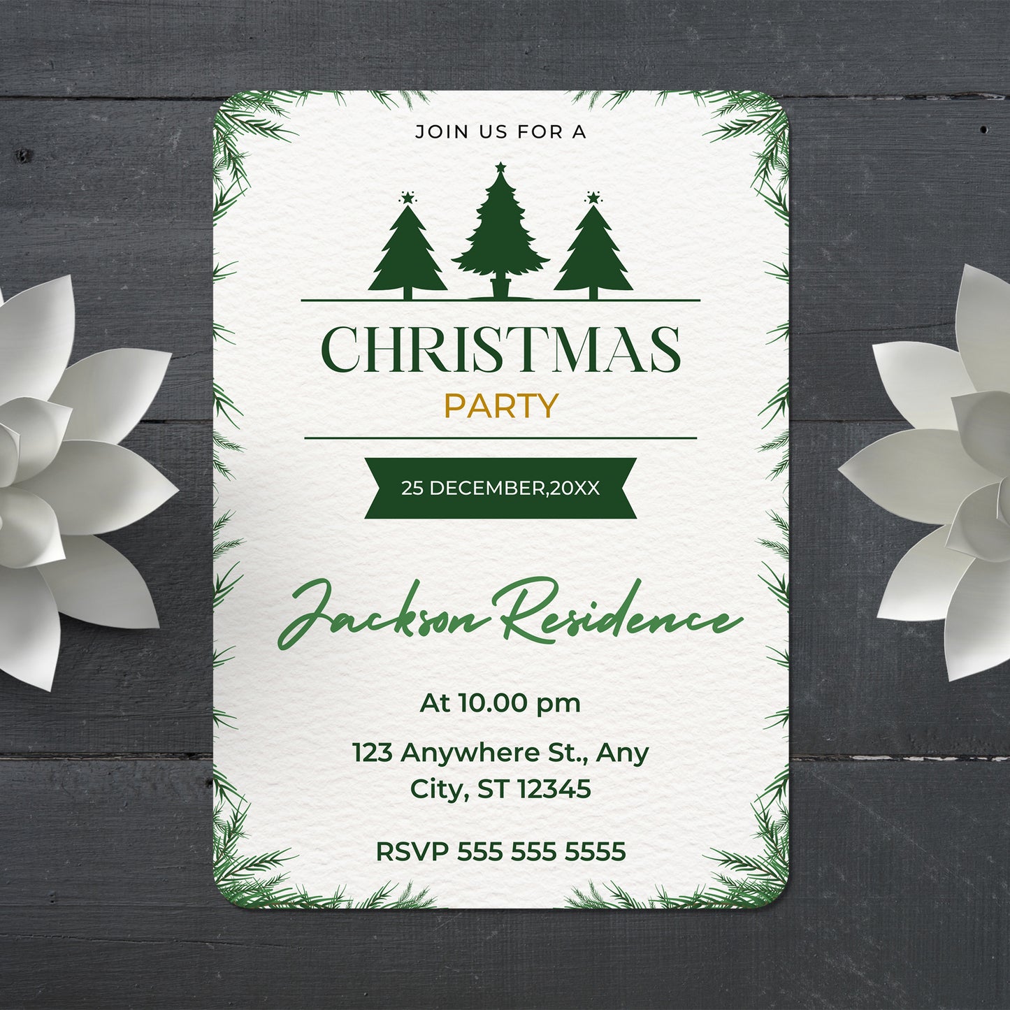 Christmas Party Invitation Template | Christmas Tree Party Invite - CreativeRino