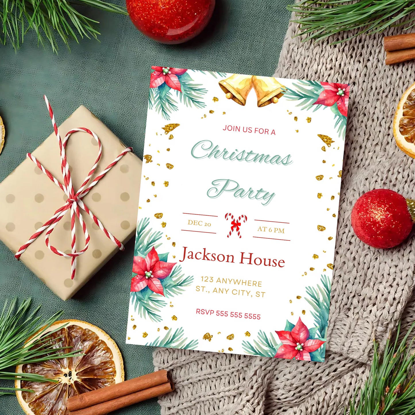 Christmas Party Invitation Template | Christmas Holiday Party Invite - CreativeRino