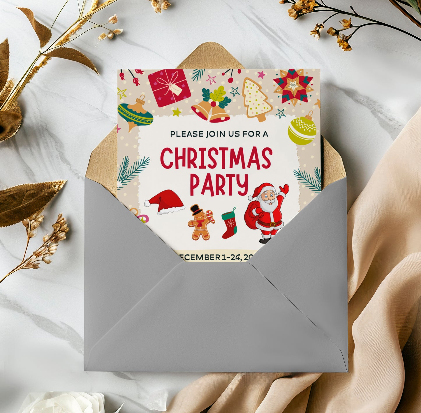 Santa Claus Christmas Party Invitation Template | Christmas Holiday Party Invite - CreativeRino