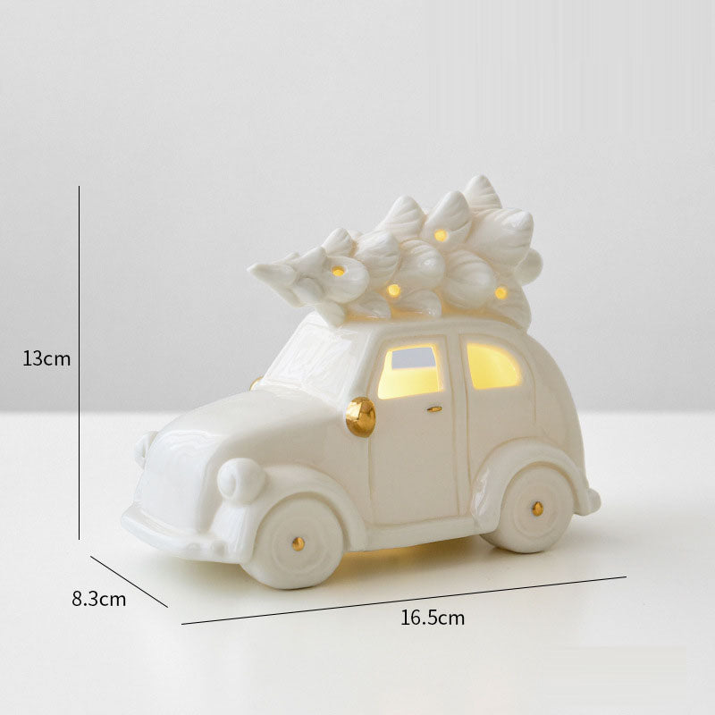 Mini Ceramic Snowman Car Figurine | Desktop Holiday Decor & Small Scene Prop Gift eprolo