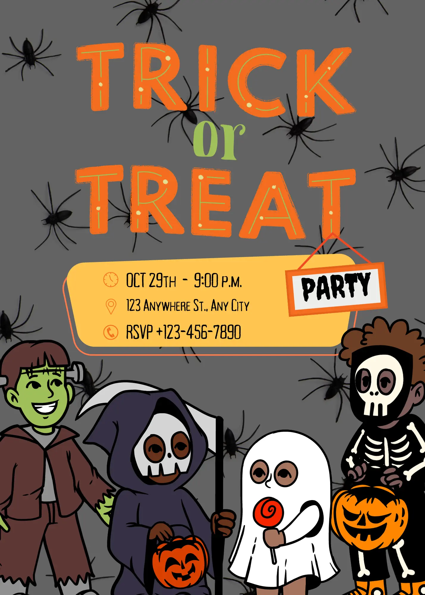 Halloween Trick or Treat Invitation Template | Halloween Trick or Treat Flyer - CreativeRino