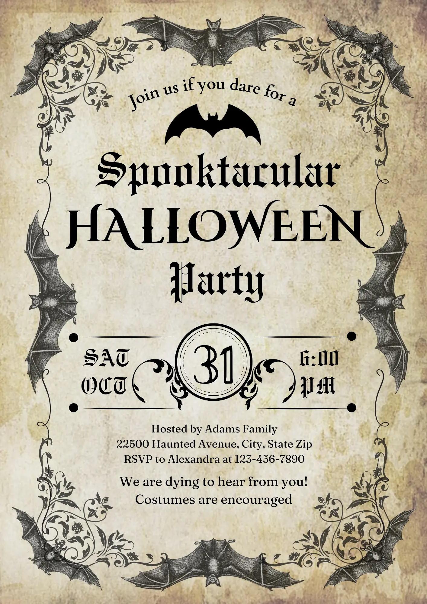 Vintage Halloween Party Invitation Template - CreativeRino