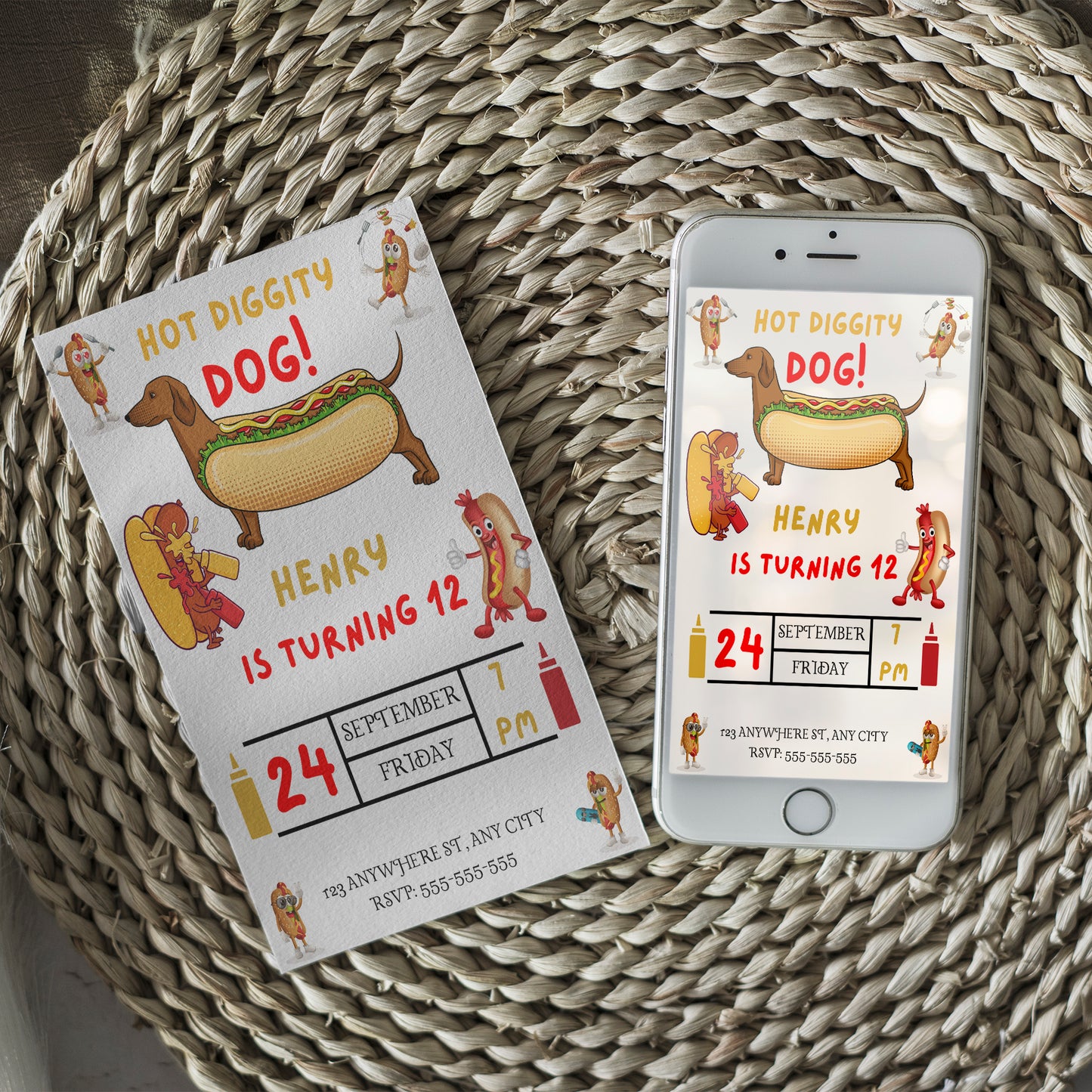 Hot Dog Birthday Invitation Template - CreativeRino