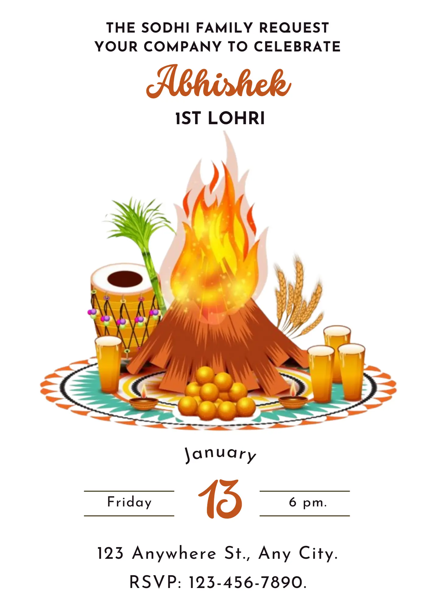 Lohri Invitation Template | Lohri Party Invite - CreativeRino