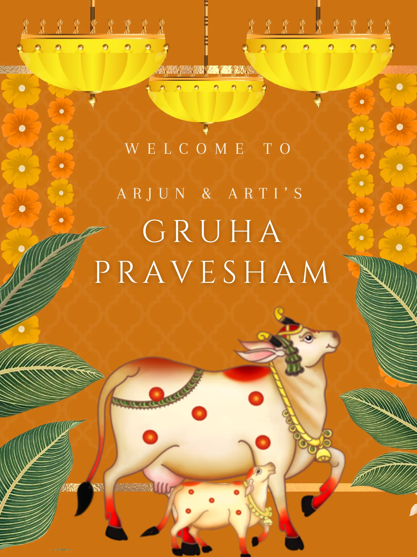 Gruhapravesham Welcome Sign Template | Indian Housewarming Welcome Sign - CreativeRino