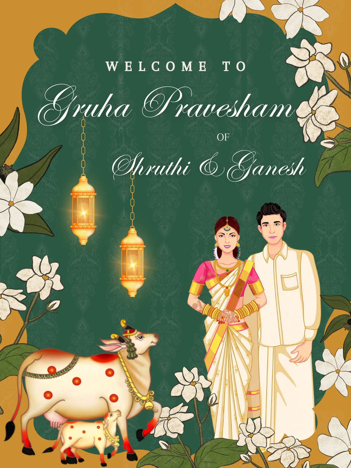 Gruhapravesham Welcome Sign Template | Indian Housewarming Welcome Sign - CreativeRino