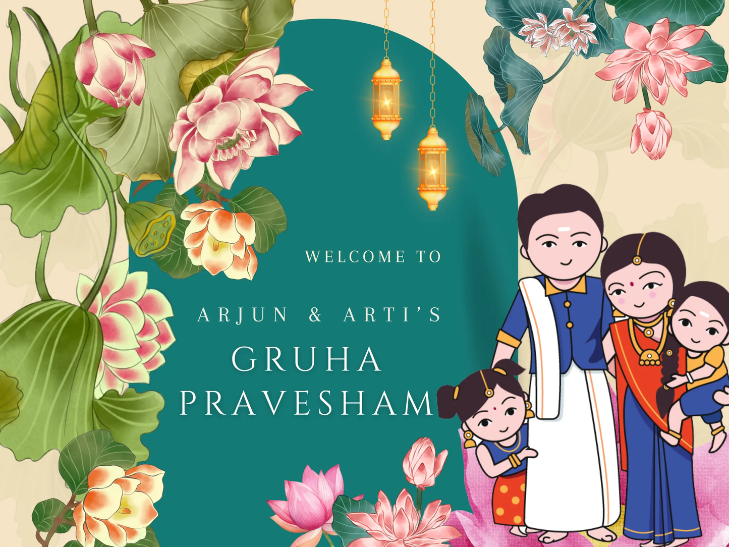 Gruhapravesham Welcome Sign Template | Indian Housewarming Welcome Sign - CreativeRino
