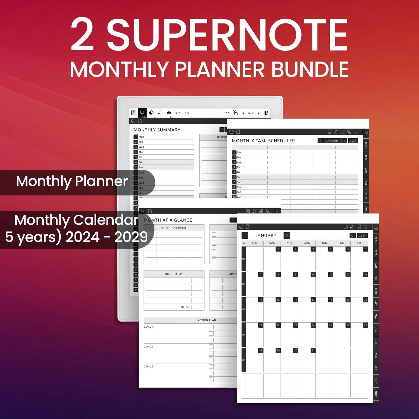 2 Supernote Monthly Planner Template Bundle CreativeRino