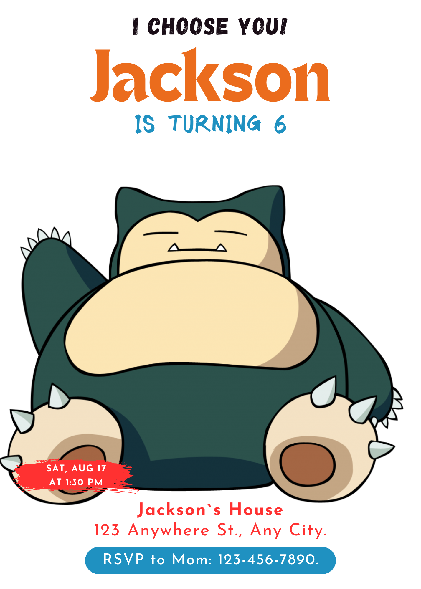Snorlax Birthday Party Invitation Template | Pokemon Invite - CreativeRino